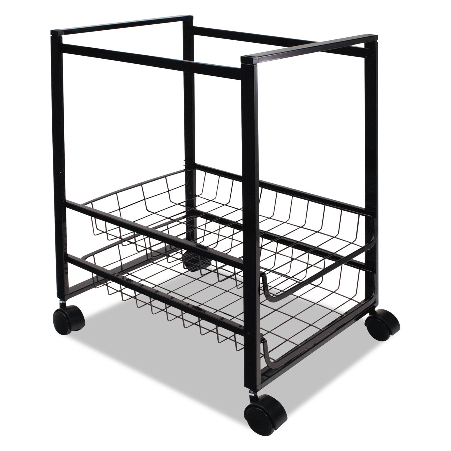 Mobile File Cart with Sliding Baskets, Metal, 2 Drawers, 1 Bin, 12.88" x 15" x 21.13", Black - 