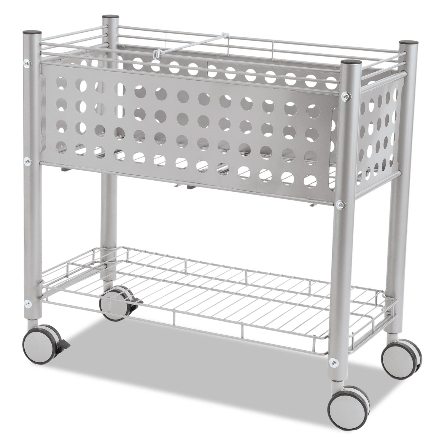 File Cart with Open Top, Metal, 1 Shelf, 2 Bins, 28.25" x 13.75" x 27.38", Matte Gray - 