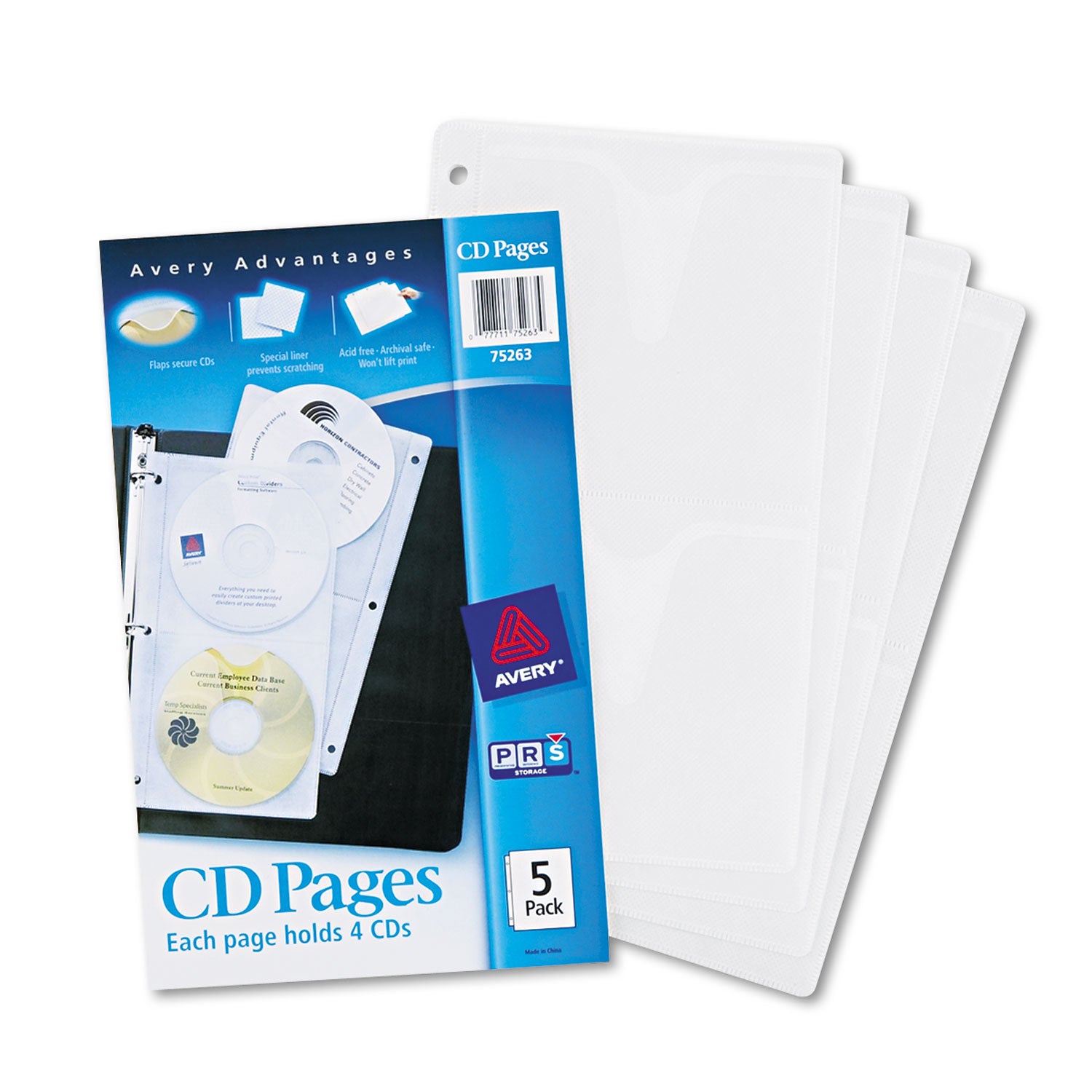 Two-Sided CD Organizer Sheets for Three-Ring Binder, 4 Disc Capacity, Clear, 5/Pack - 