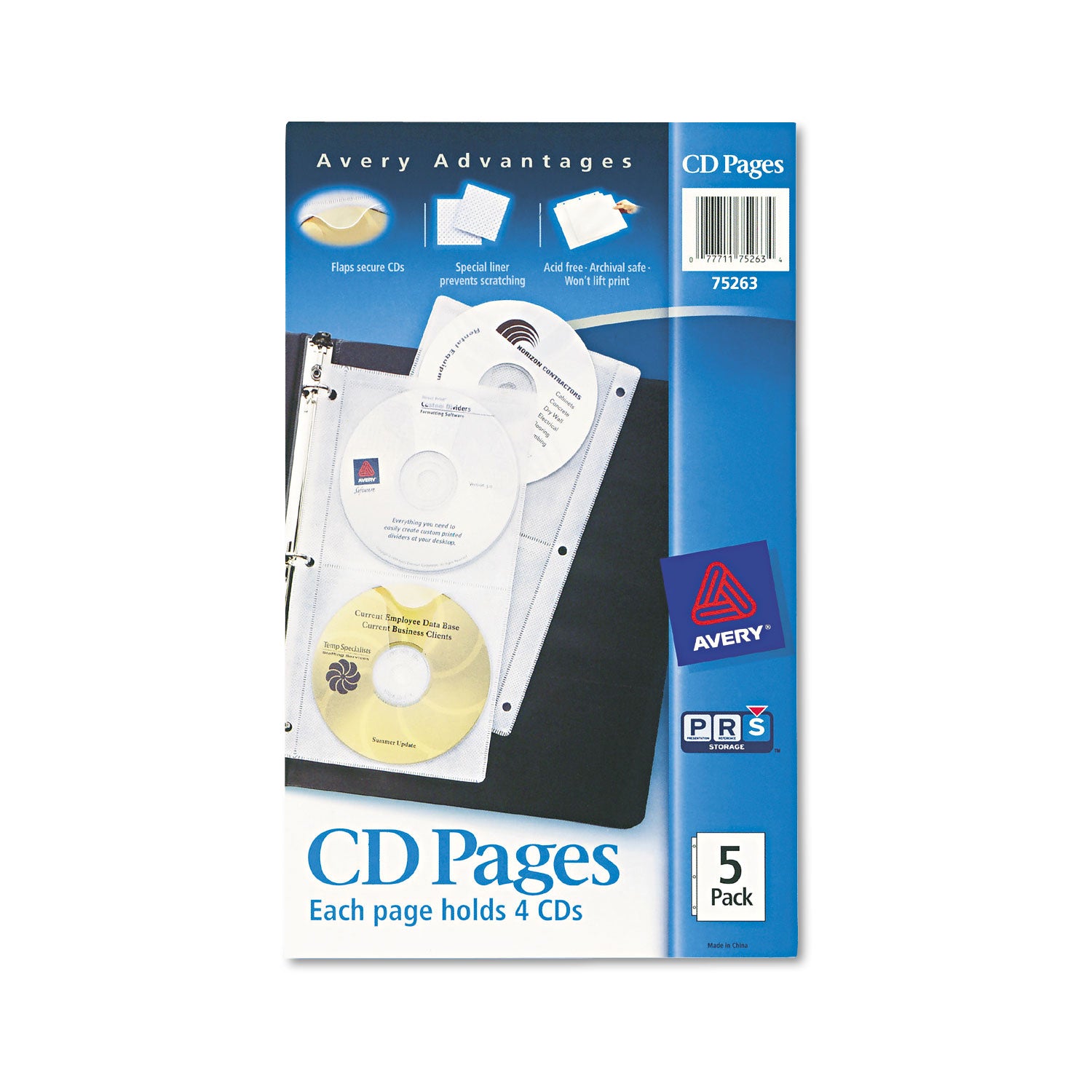 Two-Sided CD Organizer Sheets for Three-Ring Binder, 4 Disc Capacity, Clear, 5/Pack - 