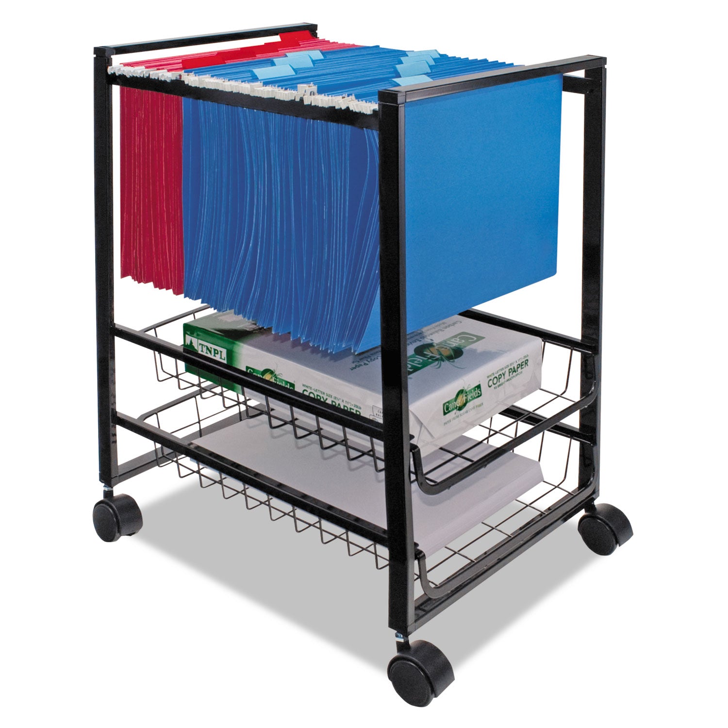 Mobile File Cart with Sliding Baskets, Metal, 2 Drawers, 1 Bin, 12.88" x 15" x 21.13", Black - 