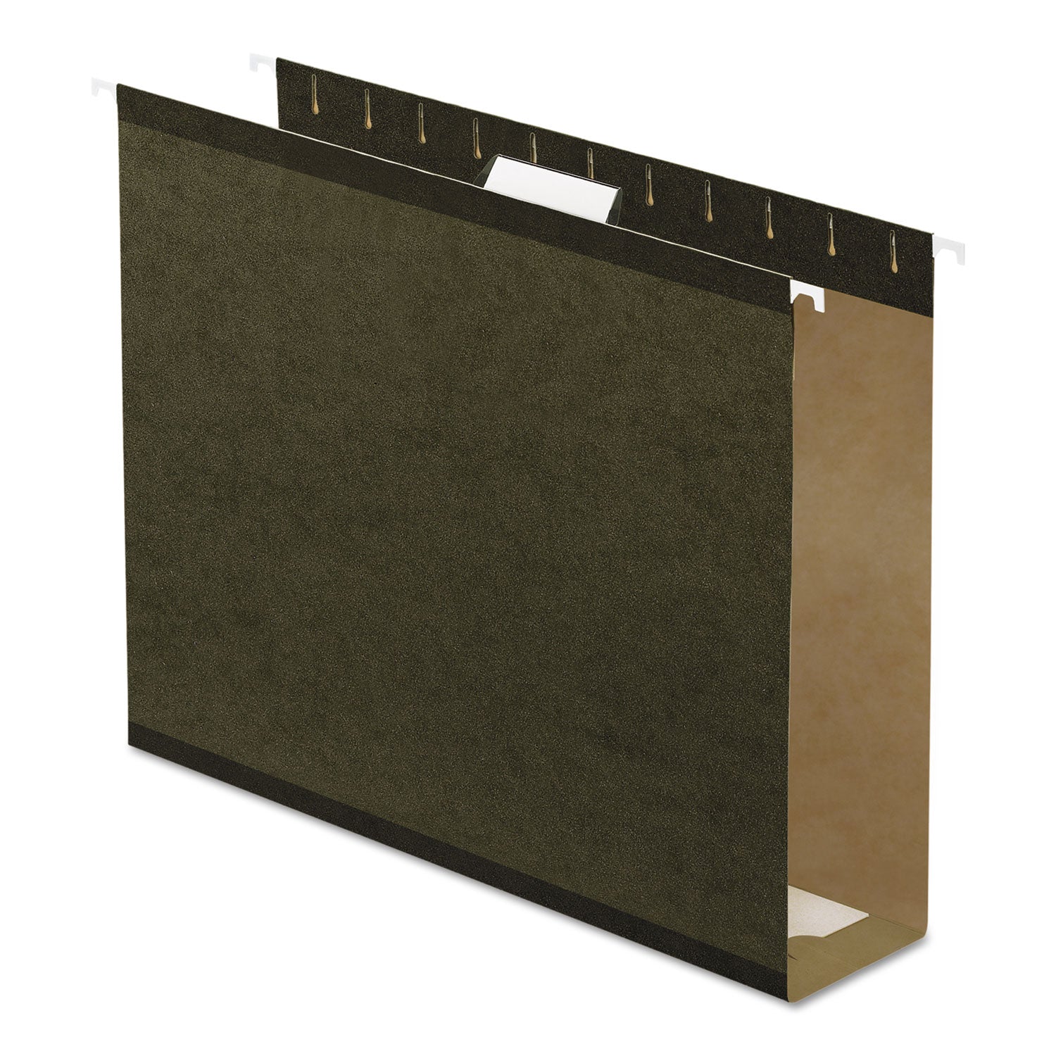 Extra Capacity Reinforced Hanging File Folders with Box Bottom, 3" Capacity, Letter Size, 1/5-Cut Tabs, Green, 25/Box - 