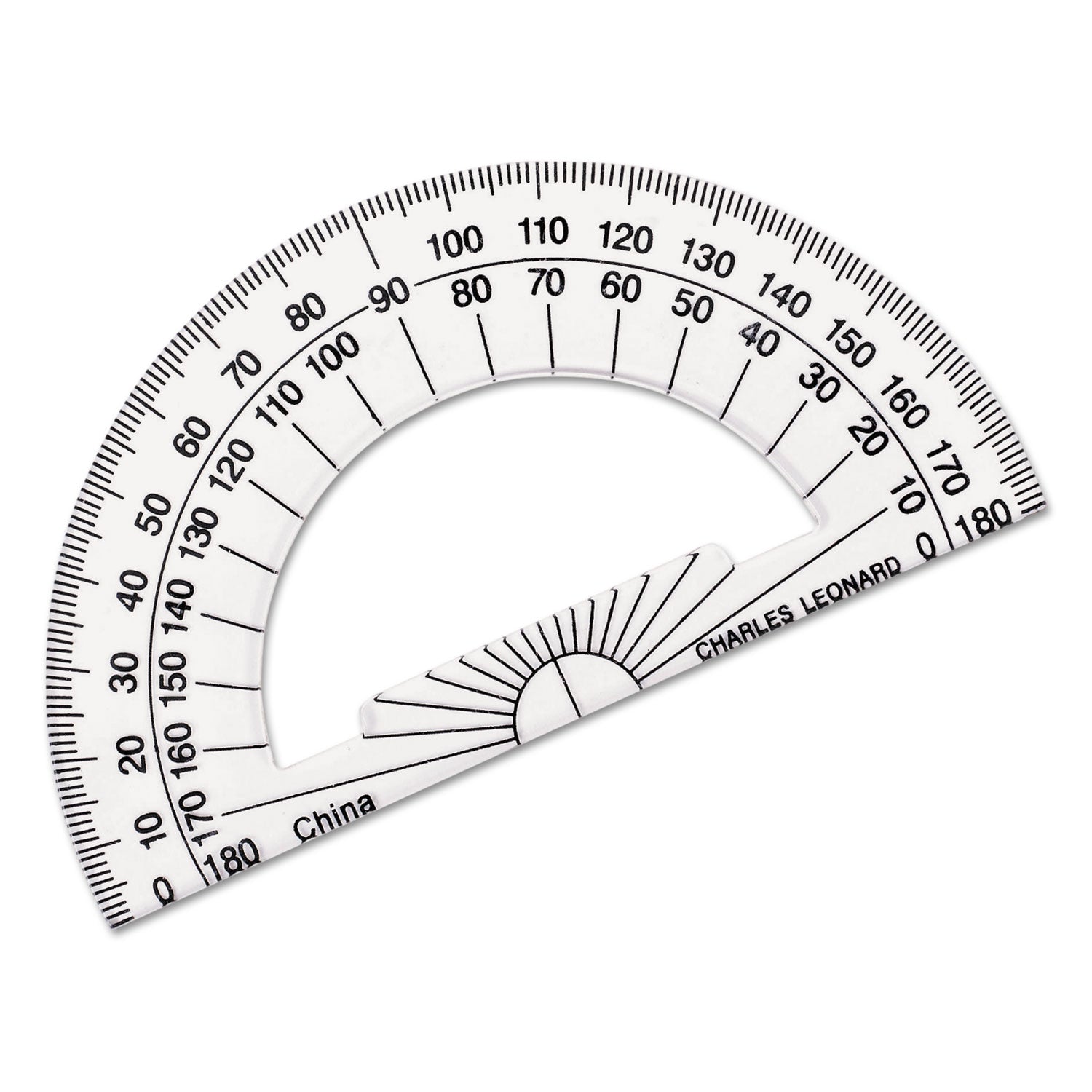 Open Center Protractor, Plastic, 4" Base, Clear, Dozen - 