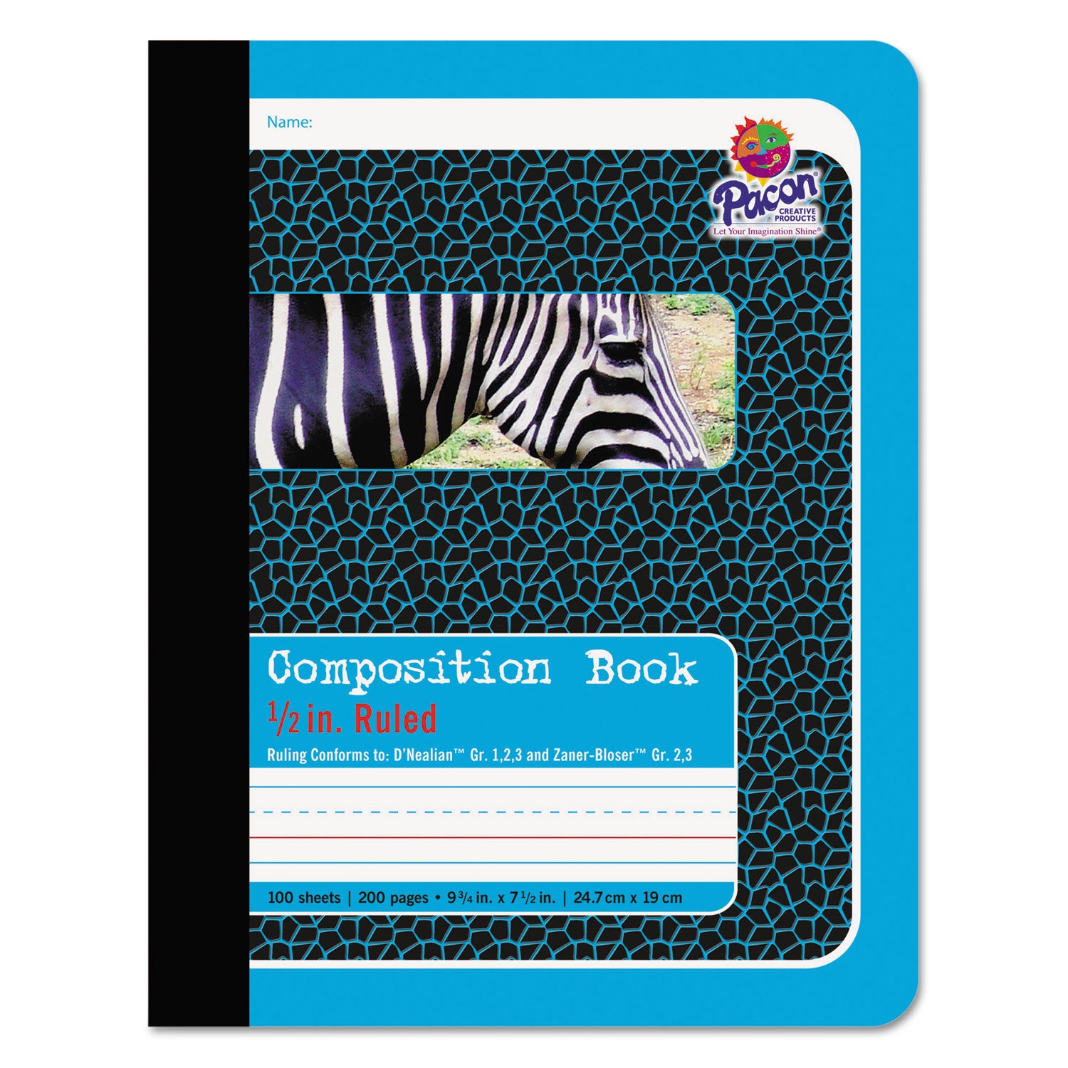 Composition Book, D'Nealian 1-3, Zaner-Bloser 2-3, Illustration Boxes/College Rule, Blue Cover, (100) 9.75 x 7.5 Sheets - 