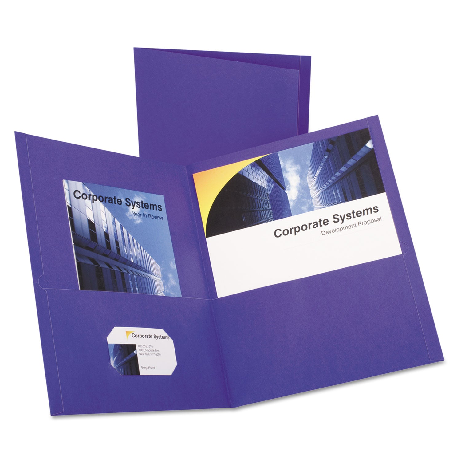 Twin-Pocket Folder, Embossed Leather Grain Paper, 0.5" Capacity, 11 x 8.5, Purple, 25/Box - 