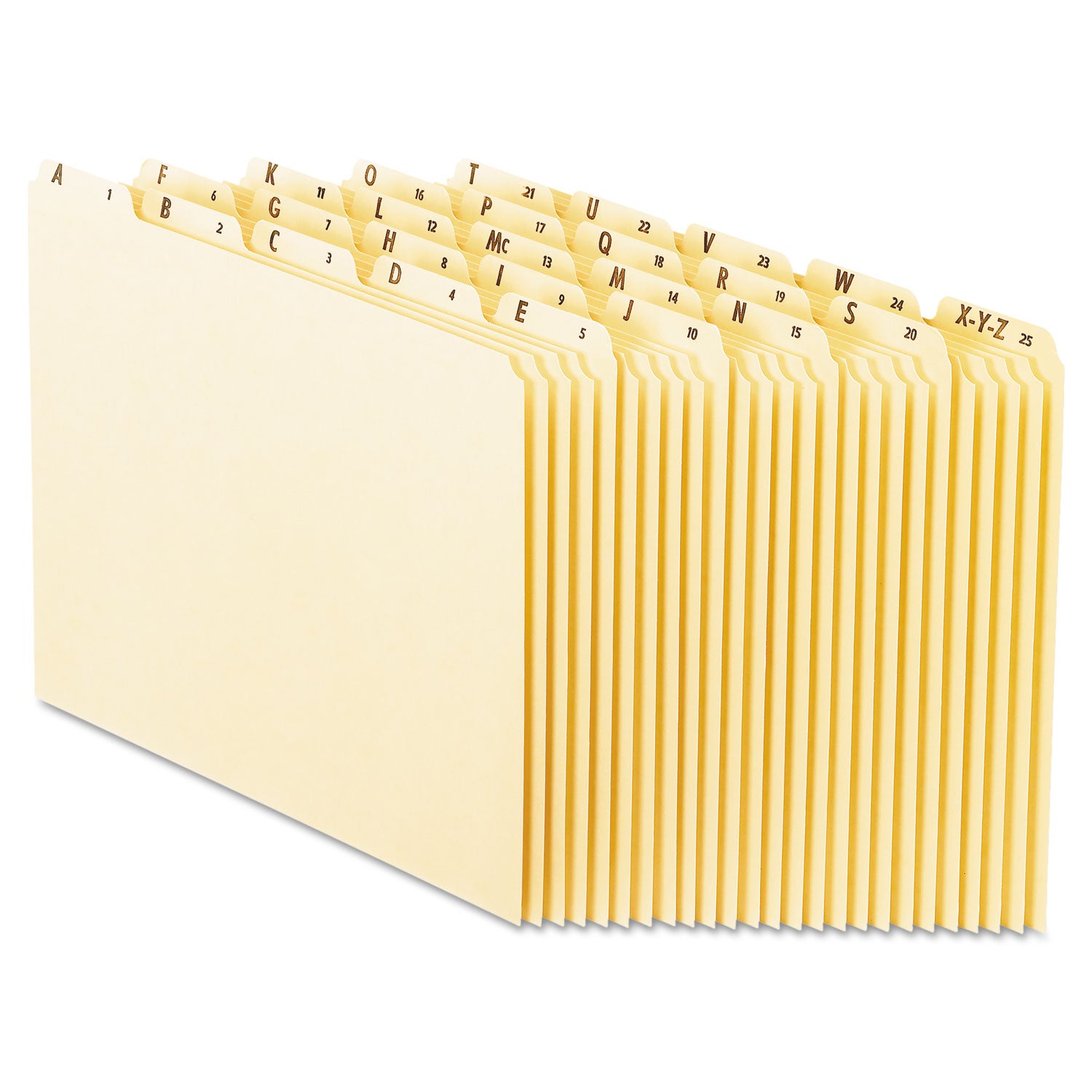 Top Tab A-Z File Guides, 1/5-Cut Top Tab, A to Z, 8.5 x 11, Manila, 25/Set - 