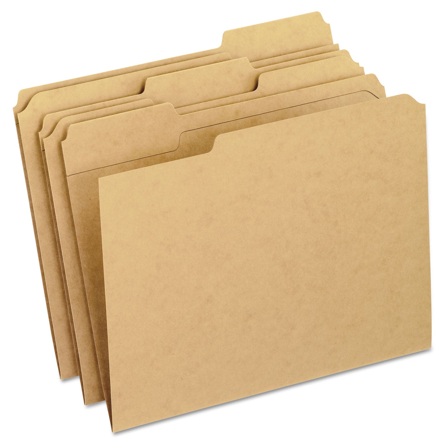 Dark Kraft File Folders with Double-Ply Top, 1/3-Cut Tabs: Assorted, Letter Size, 0.75" Expansion, Brown, 100/Box - 