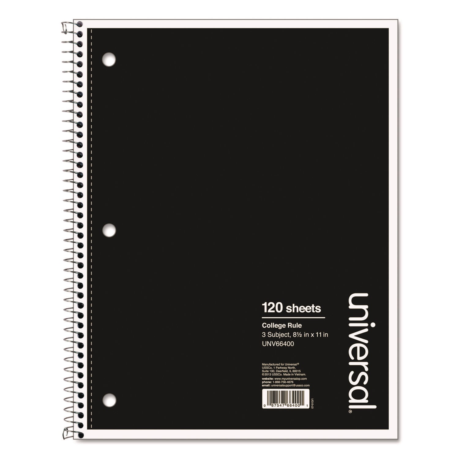 Wirebound Notebook, 3-Subject, Medium/College Rule, Black Cover, (120) 11 x 8.5 Sheets - 2