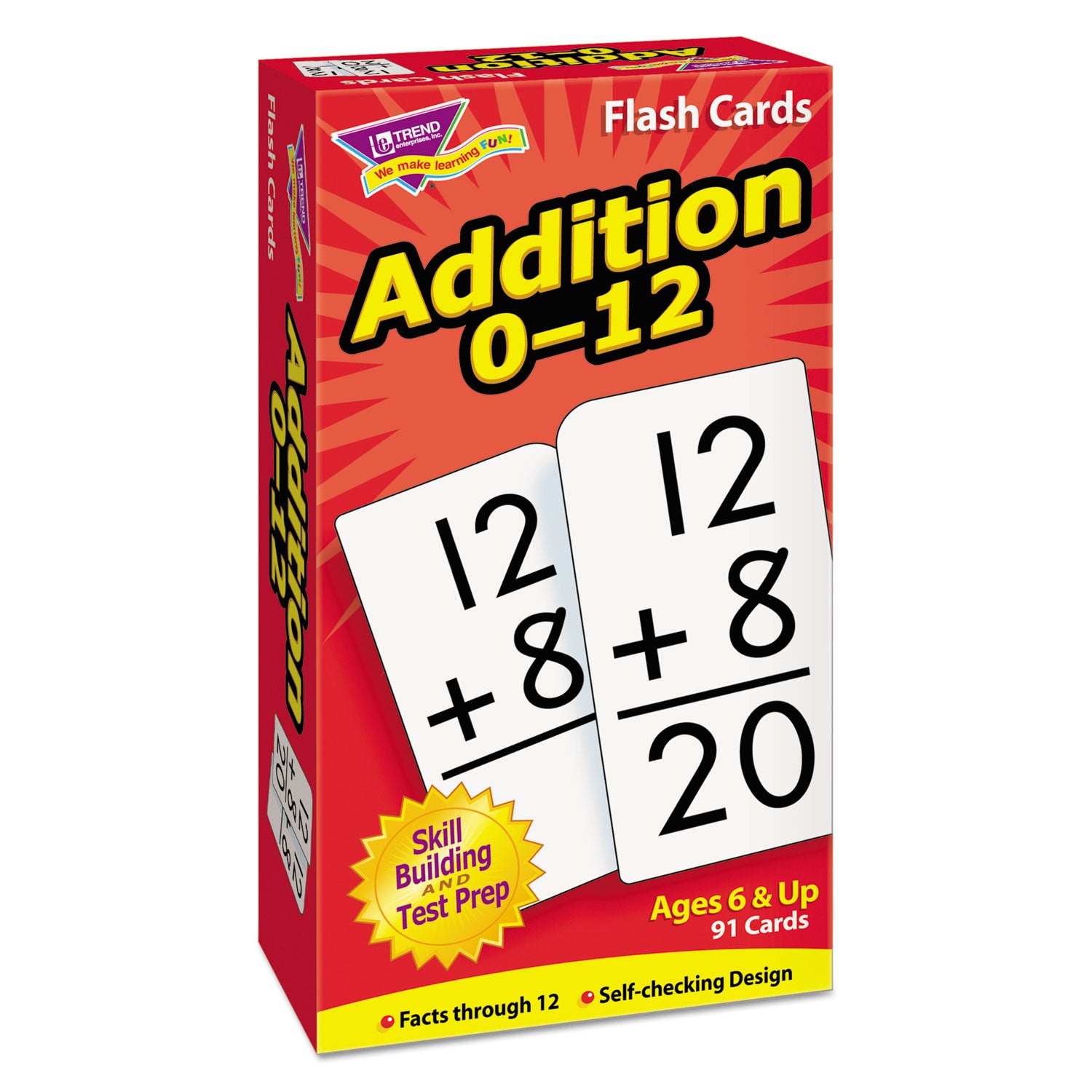 Skill Drill Flash Cards, Addition, 3 x 6, Black and White, 91/Pack - 