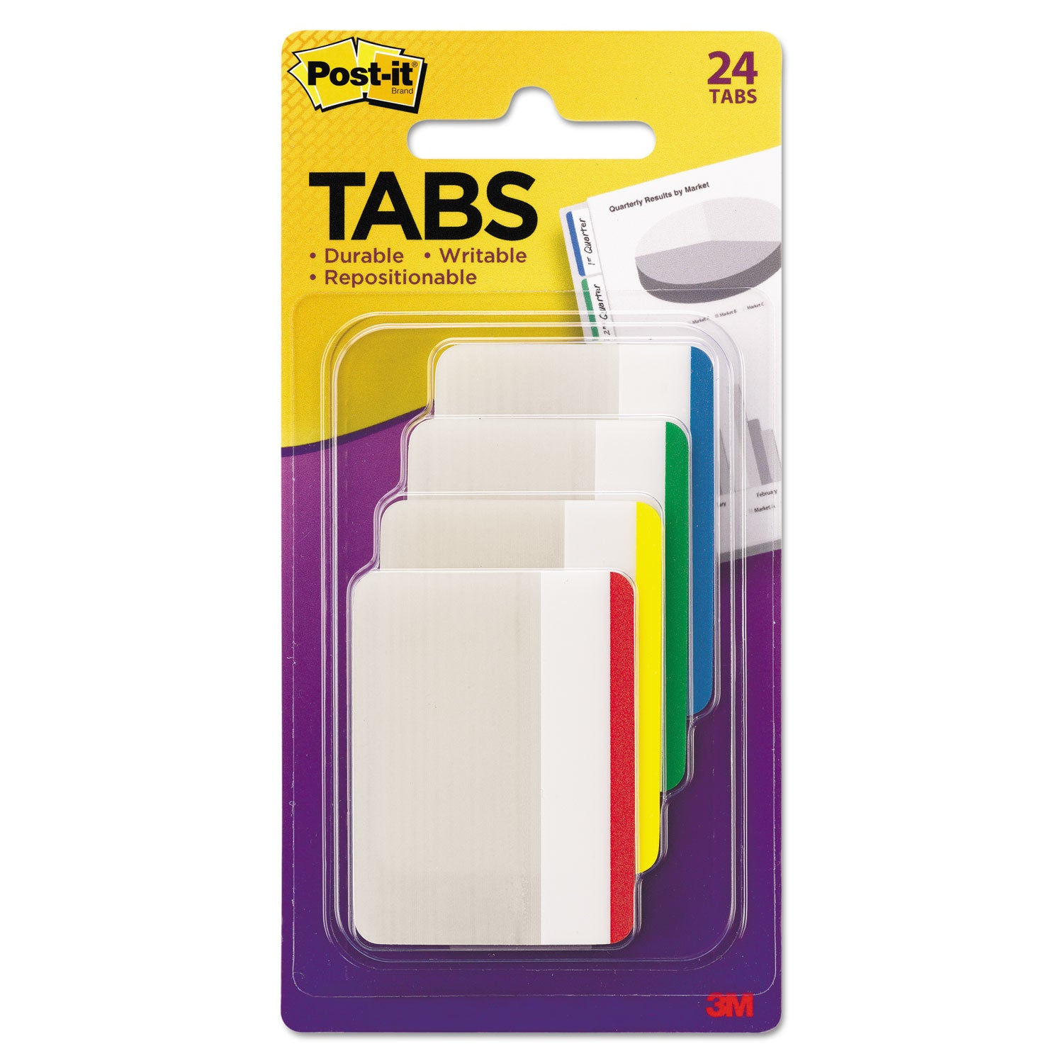 Lined Tabs, 1/5-Cut, Assorted Colors, 2" Wide, 24/Pack - 