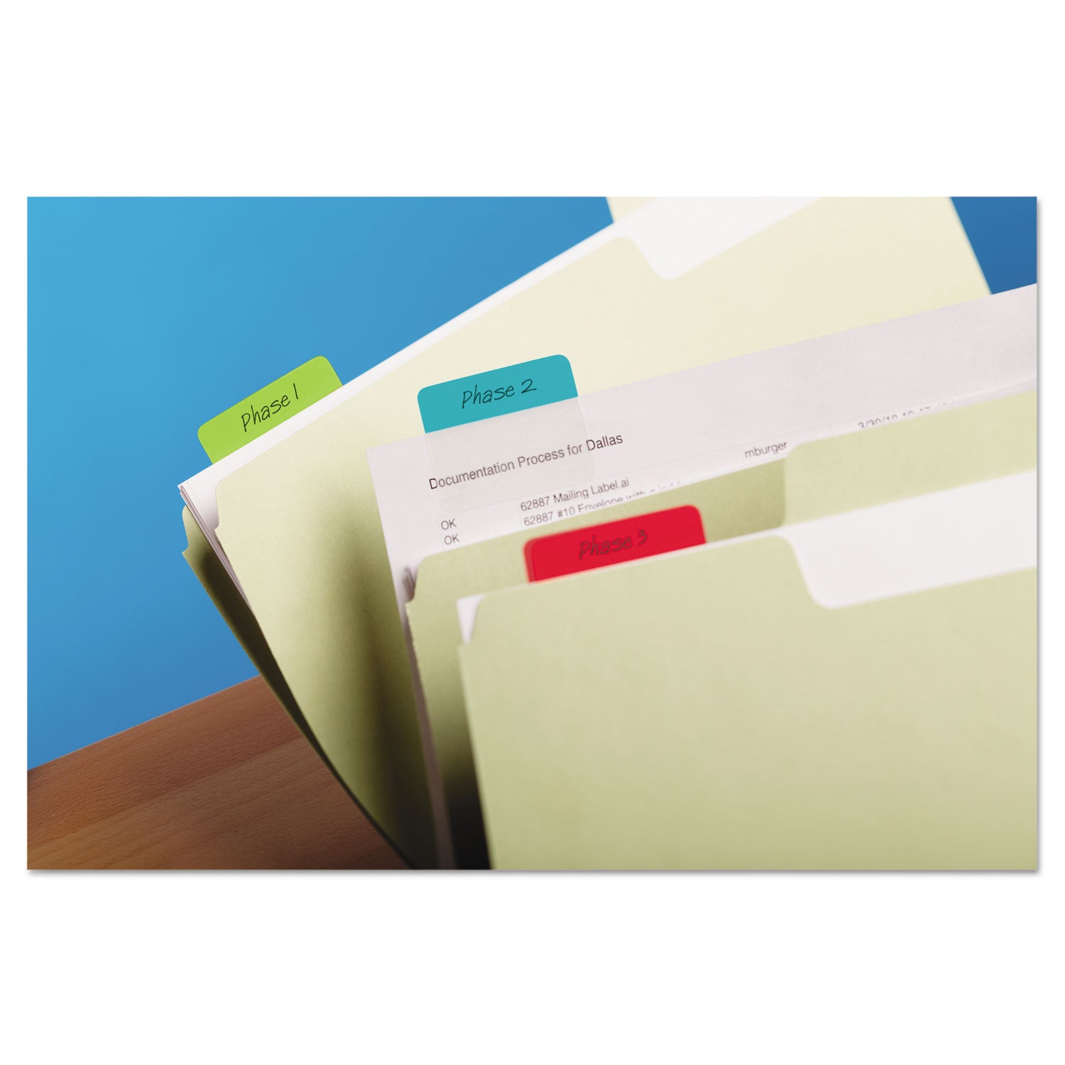 Solid Color Tabs, 1/5-Cut, Assorted Colors, 2" Wide, 24/Pack - 