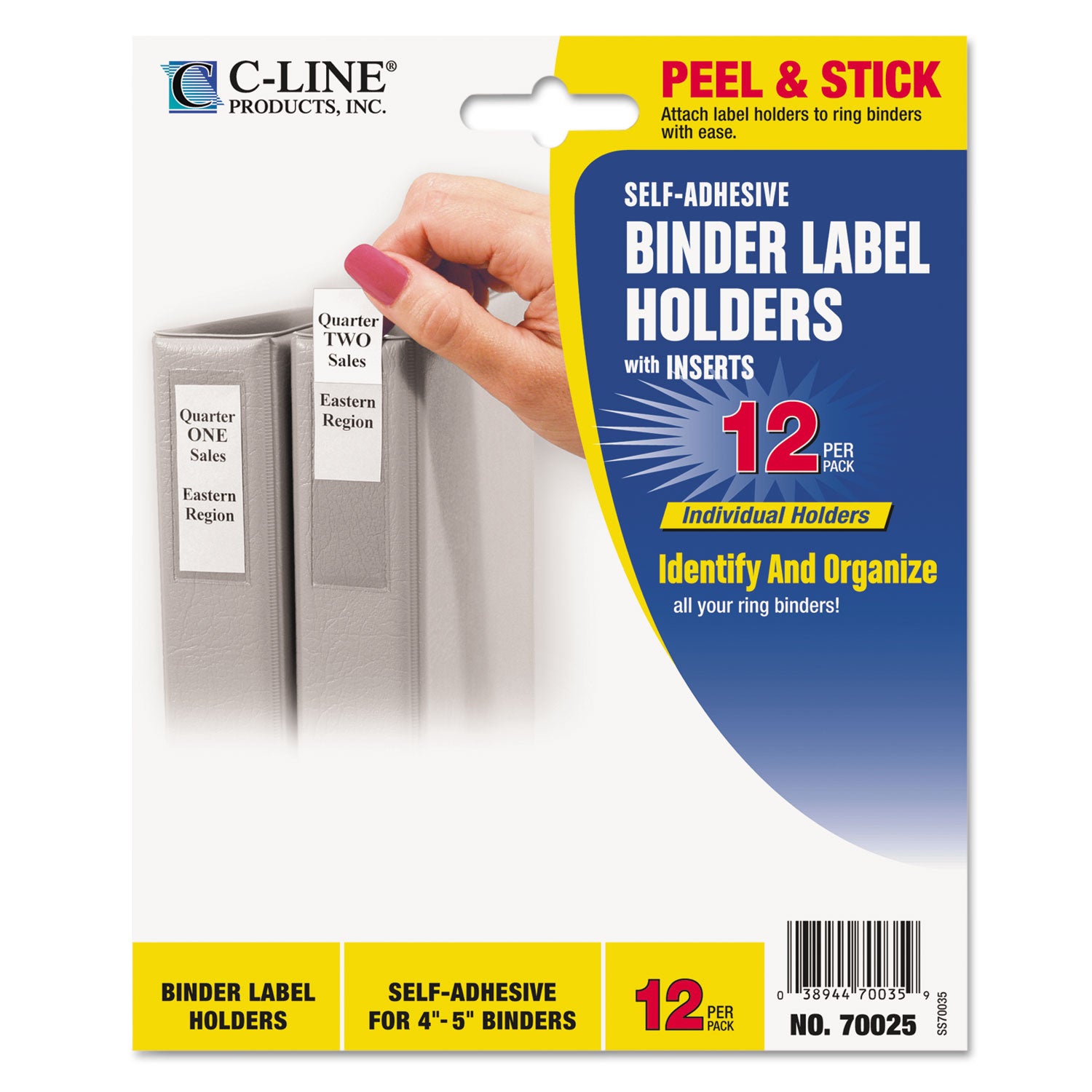 Self-Adhesive Ring Binder Label Holders, Top Load, 2.25 x 3.63, Clear, 12/Pack - 