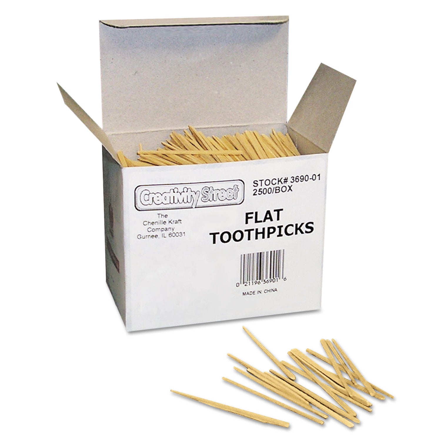Flat Wood Toothpicks, Natural, 2,500/Pack - 