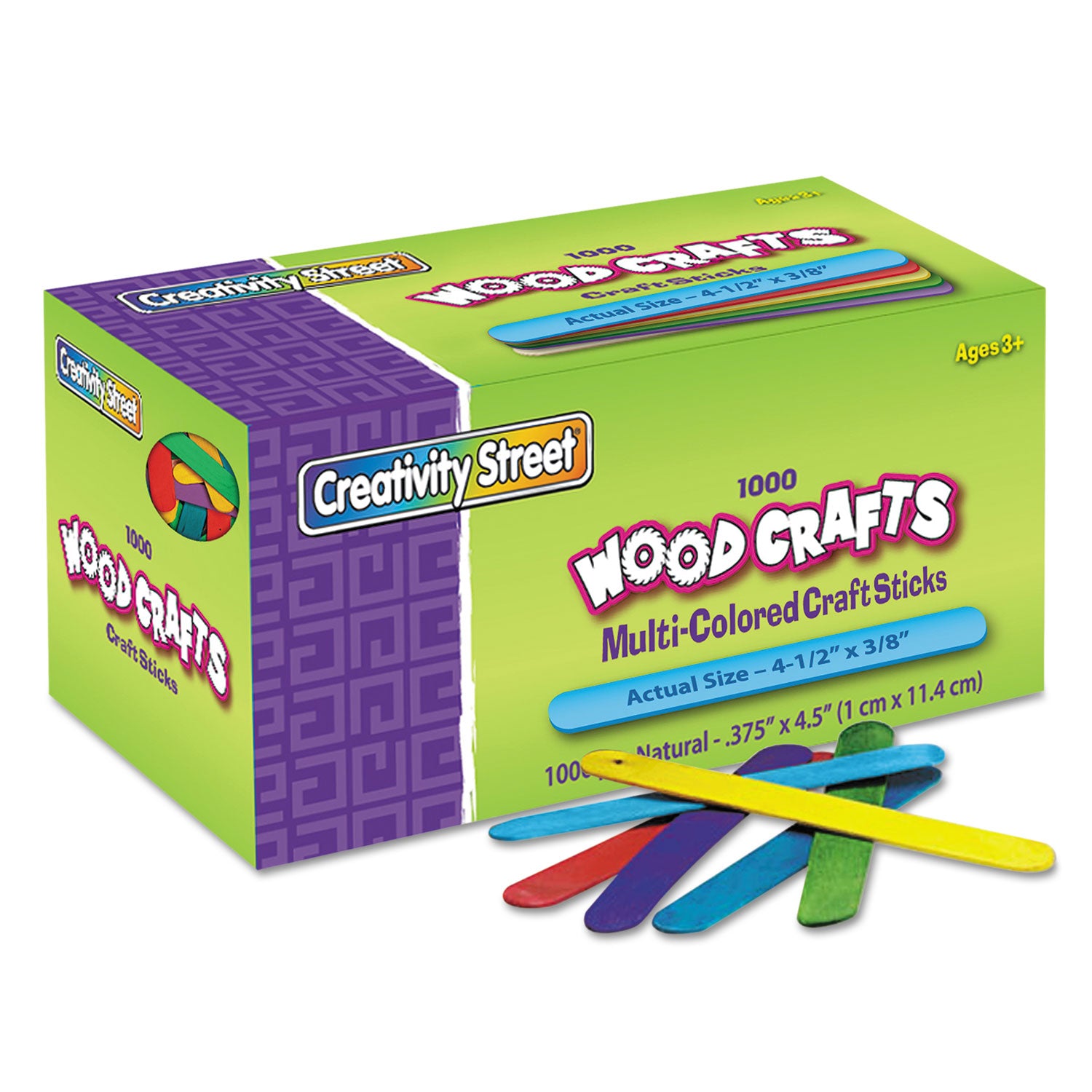 Colored Wood Craft Sticks, 4.5" x 0.38", Assorted, 1,000/Box - 