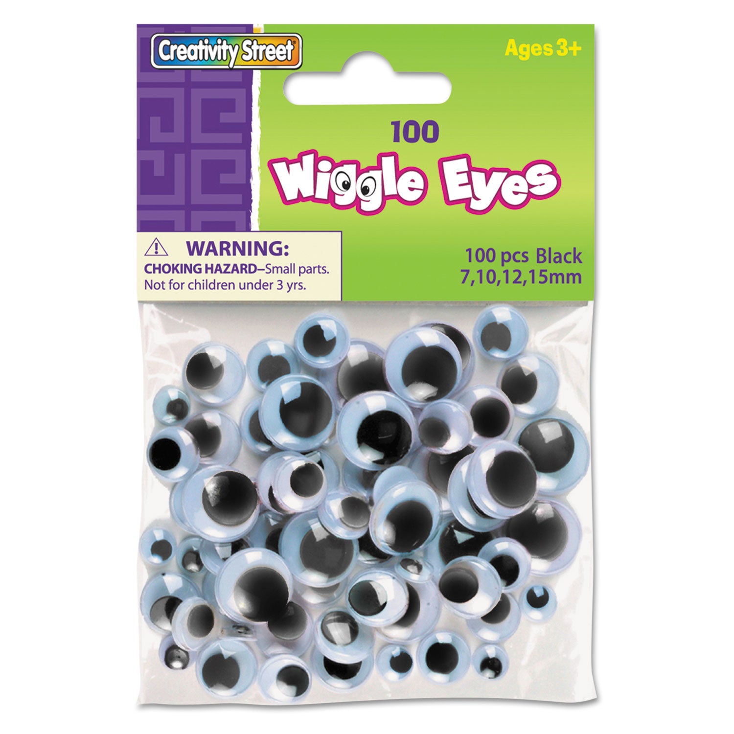 Wiggle Eyes Assortment, Assorted Sizes, Black, 100/Pack - 