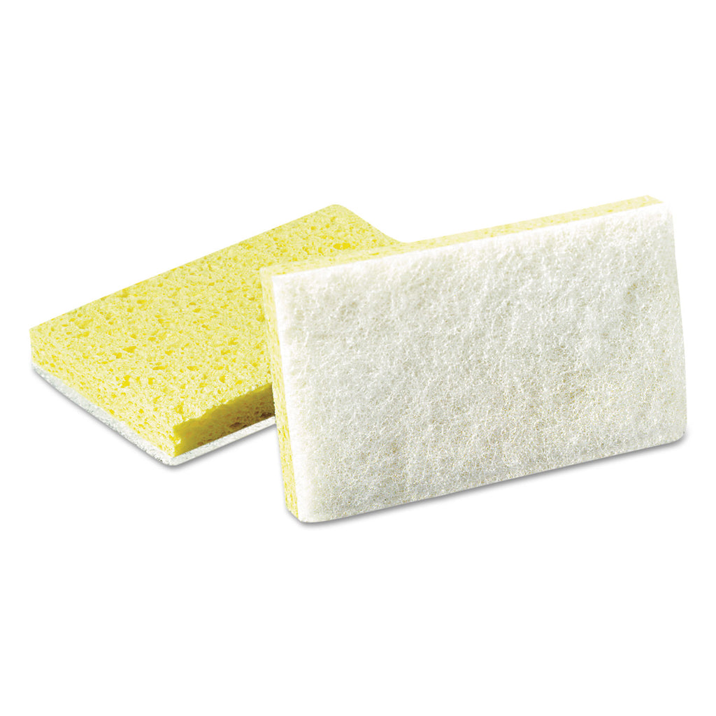 Light-Duty Scrubbing Sponge, #63, 3.6 x 6.1, 0.7" Thick, Yellow/White, 20/Carton