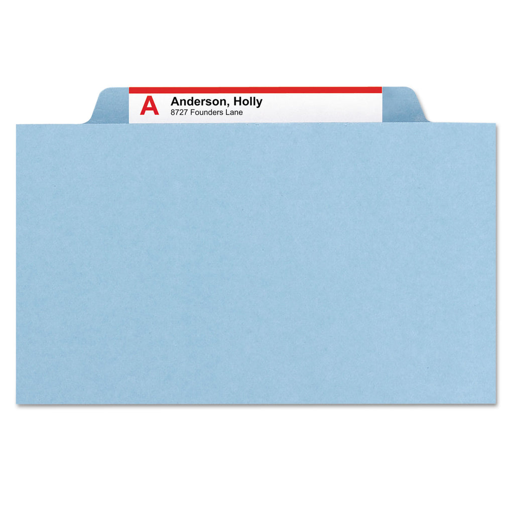 6-Section Pressboard Top Tab Pocket Classification Folders, 6 SafeSHIELD Fasteners, 2 Dividers, Letter Size, Blue, 10/Box