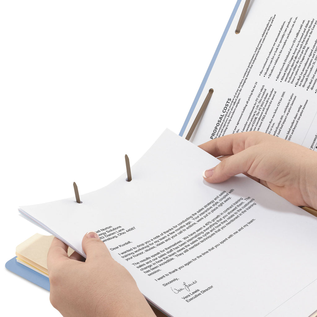 Top Tab Classification Folders, Six SafeSHIELD Fasteners, 2" Expansion, 2 Dividers, Letter Size, Blue Exterior, 10/Box