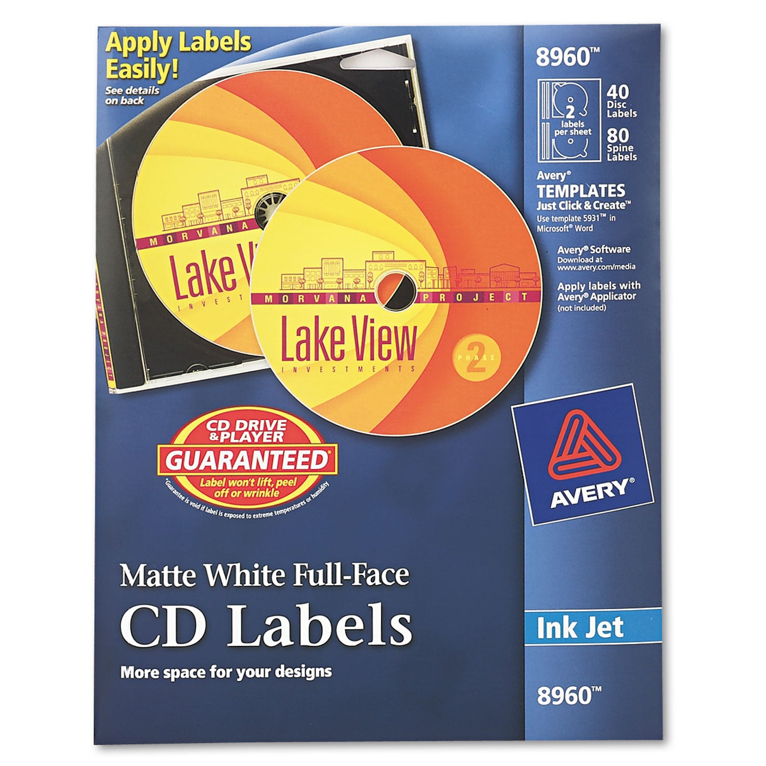 Inkjet Full-Face CD Labels, Matte White, 40/Pack - 