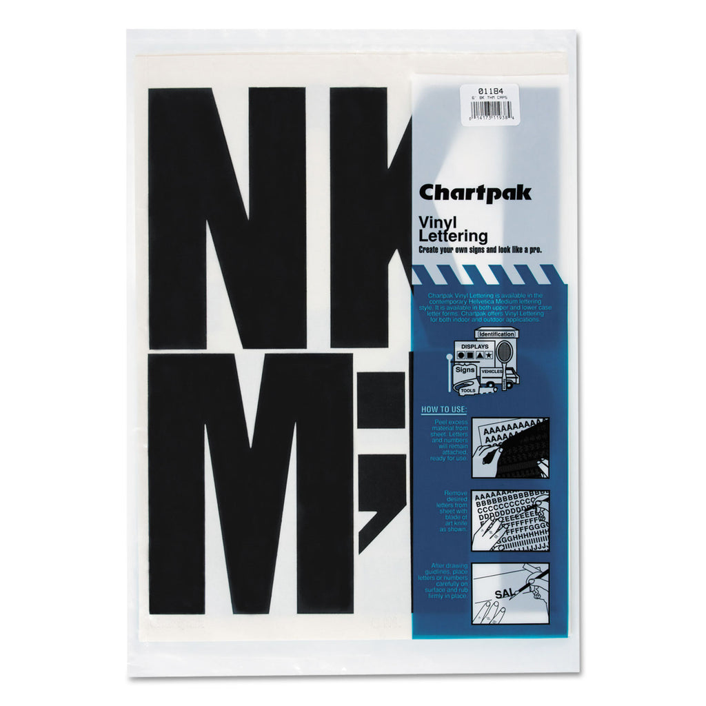 Press-On Vinyl Uppercase Letters, Self Adhesive, Black, 6"h, 38/Pack - 