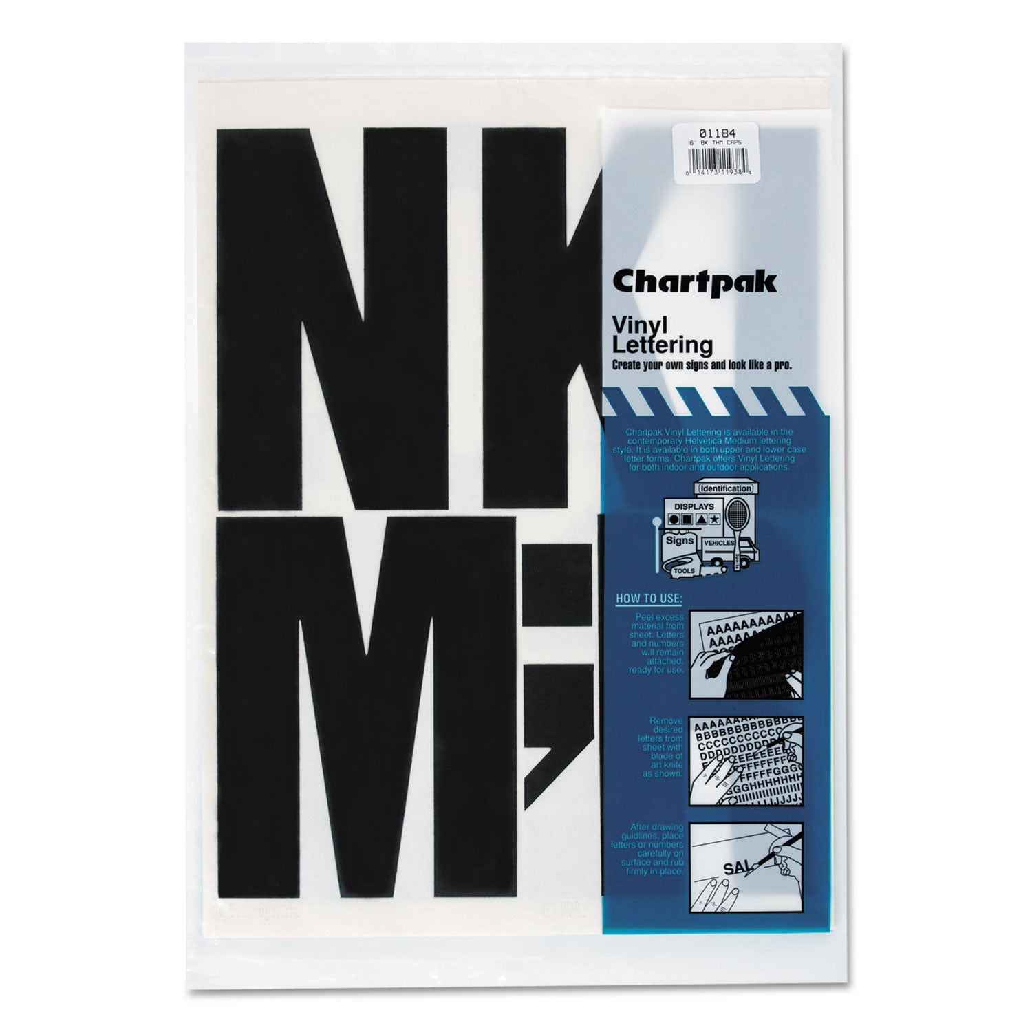 Press-On Vinyl Uppercase Letters, Self Adhesive, Black, 6"h, 38/Pack - 