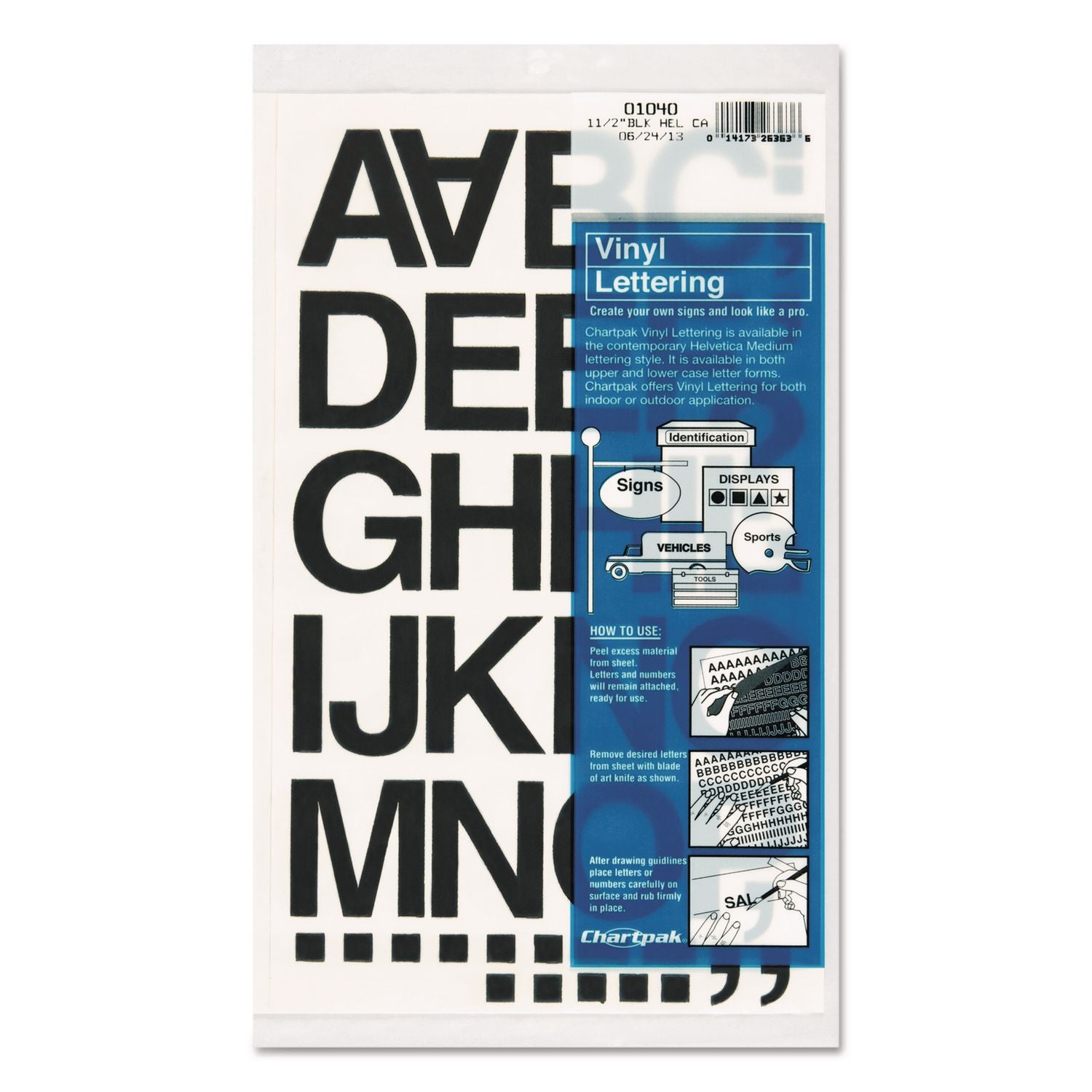 Press-On Vinyl Letters and Numbers, Self Adhesive, Black, 1.5"h, 37 Letters and Numbers