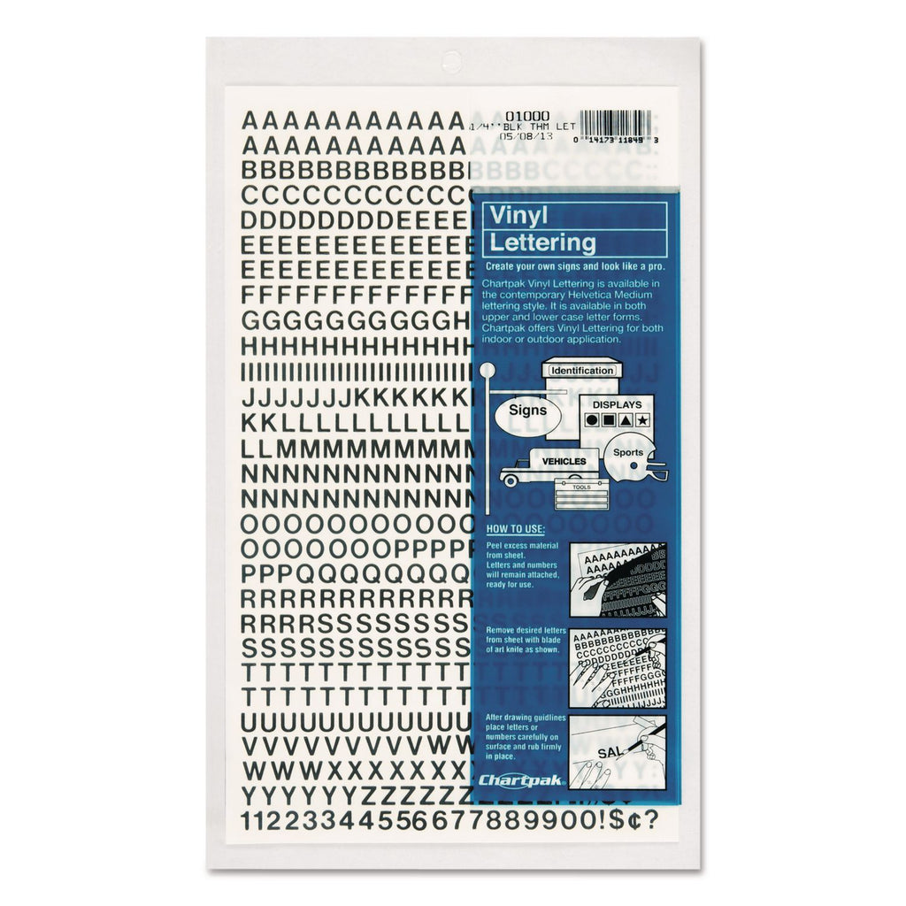 Press-On Vinyl Letters and Numbers, Self Adhesive, Black, 0.25"h, 610/Pack