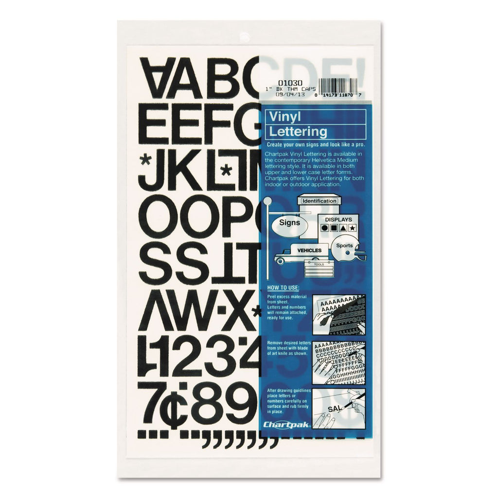 Press-On Vinyl Letters and Numbers, Self Adhesive, Black, 1"h, 88/Pack