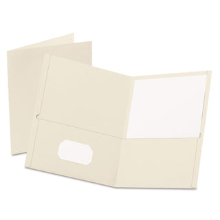 Twin-Pocket Folder, Embossed Leather Grain Paper, 0.5" Capacity, 11 x 8.5, White, 25/Box