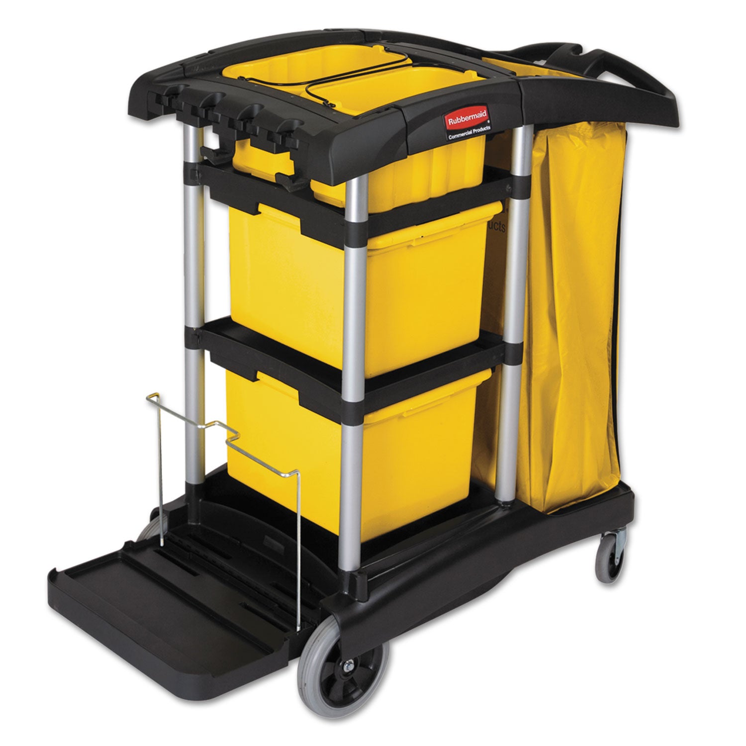 HYGEN Microfiber Healthcare Cleaning Cart, Plastic, 3 Shelves, 5 Bins, 22" x 48.25" x 44", Yellow/Black/Silver - 
