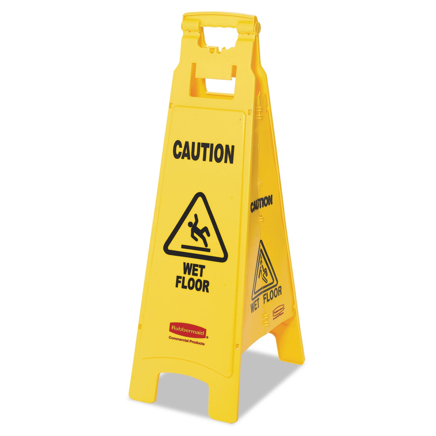 Caution Wet Floor Sign, 4-Sided, 12 x 16 x 38, Yellow - 