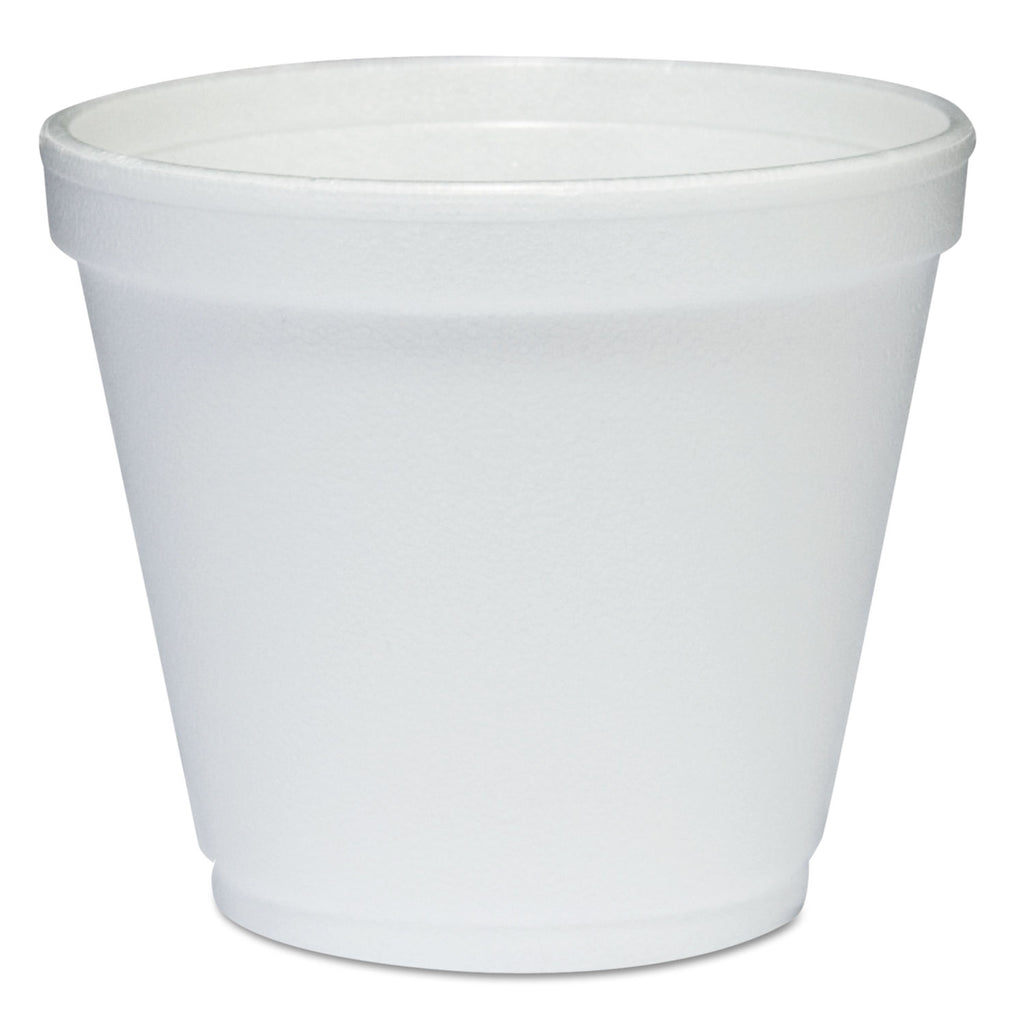 Food Containers, Squat, 8 oz, White, Foam, 1,000/Carton - 