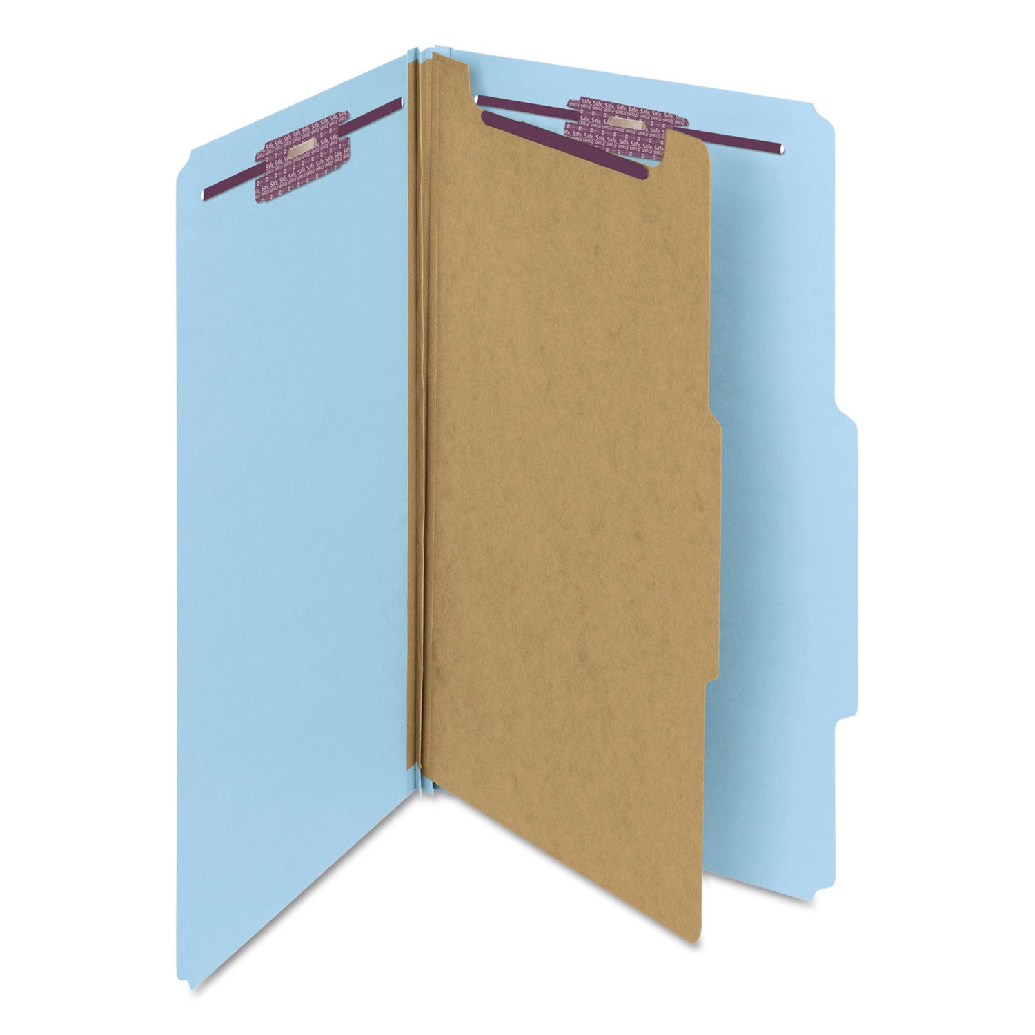 Four-Section Pressboard Top Tab Classification Folders, Four SafeSHIELD Fasteners, 1 Divider, Legal Size, Blue, 10/Box - 