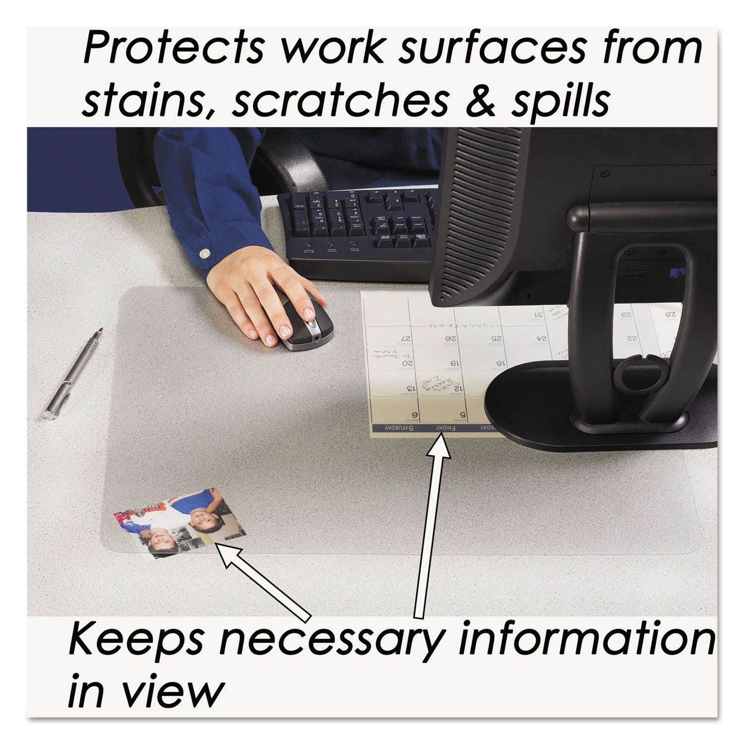 KrystalView Desk Pad with Antimicrobial Protection, Glossy Finish, 36 x 20, Clear - 