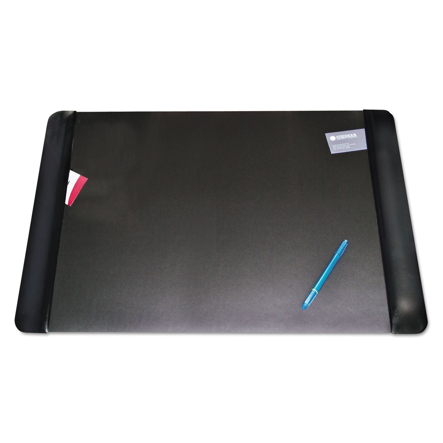 Executive Desk Pad with Antimicrobial Protection, Leather-Like Side Panels, 36 x 20, Black - 