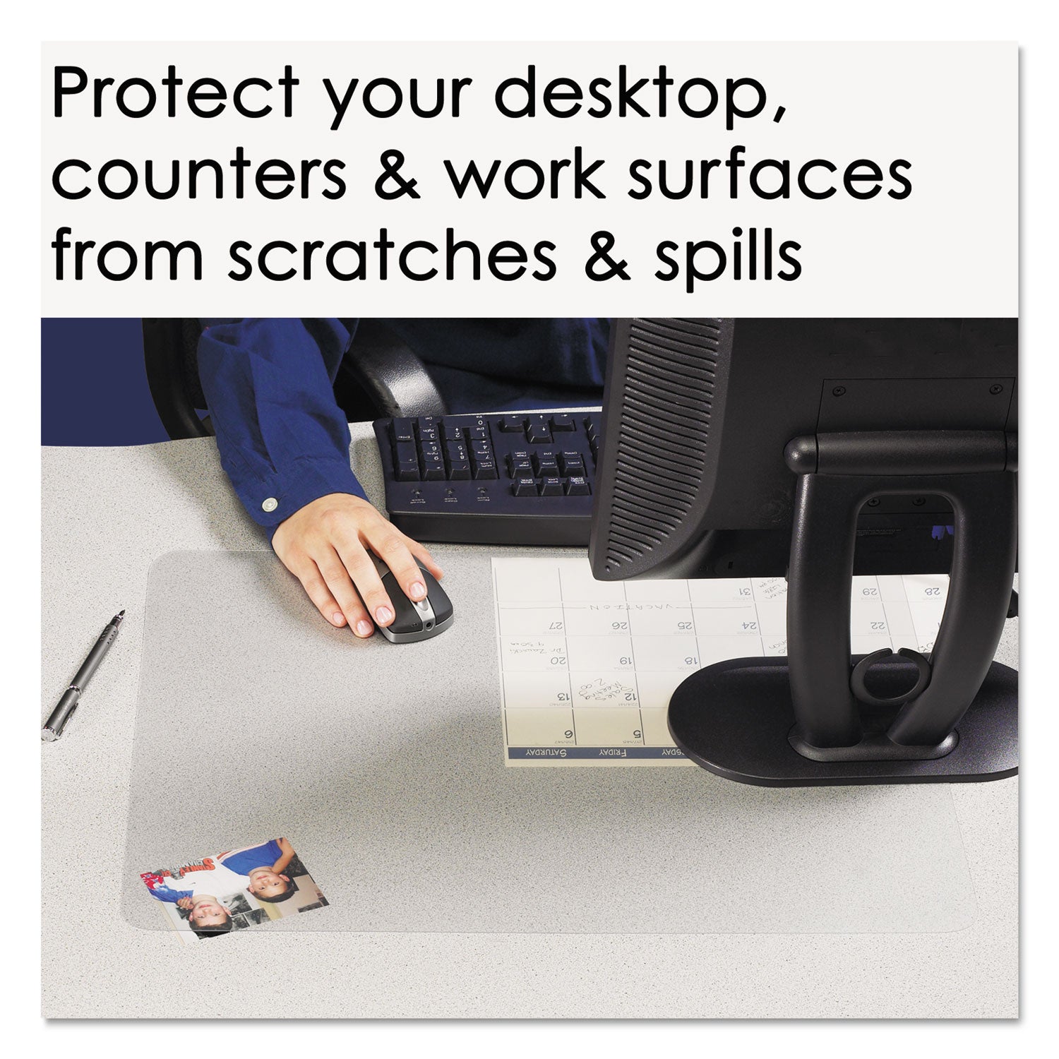 KrystalView Desk Pad with Antimicrobial Protection. Matte Finish, 17 x 12, Clear - 