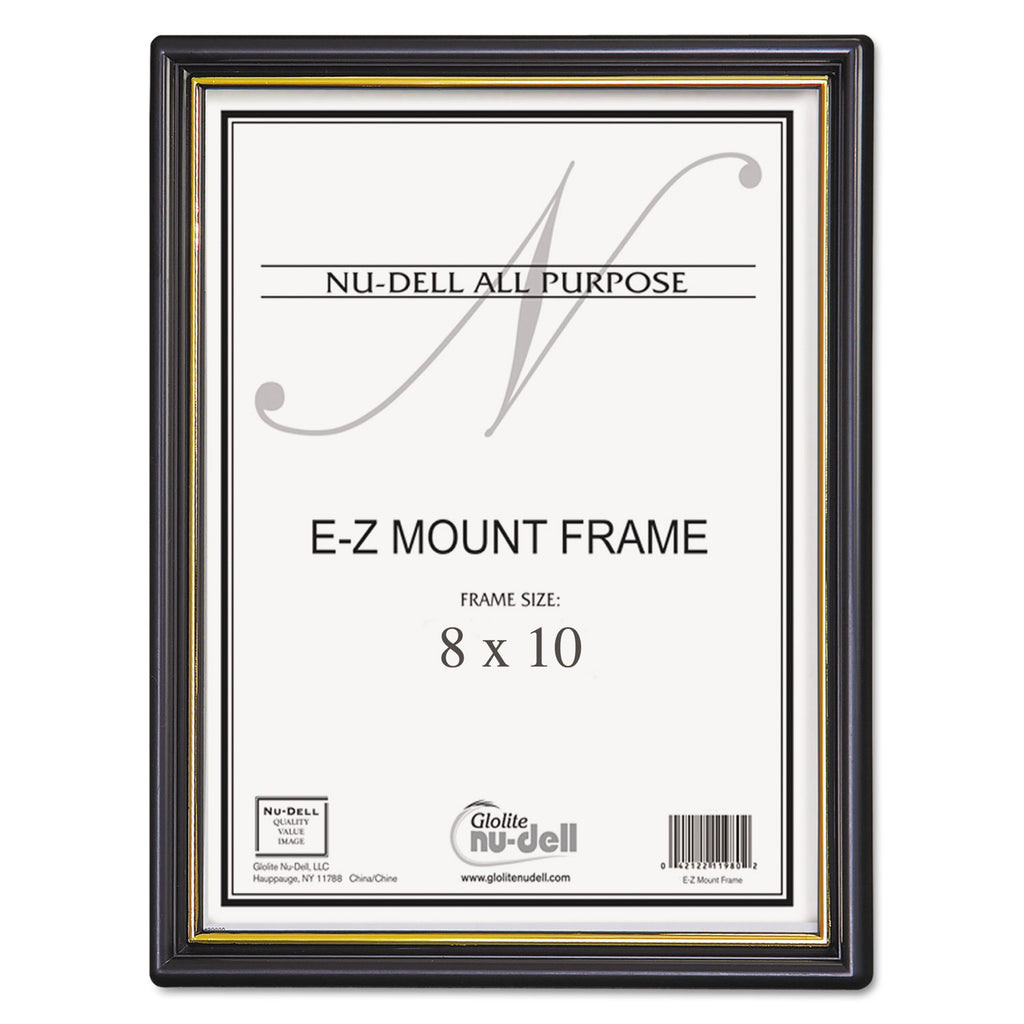 EZ Mount Document Frame with Trim Accent and Plastic Face, Plastic, 8 x 10, Black/Gold - 