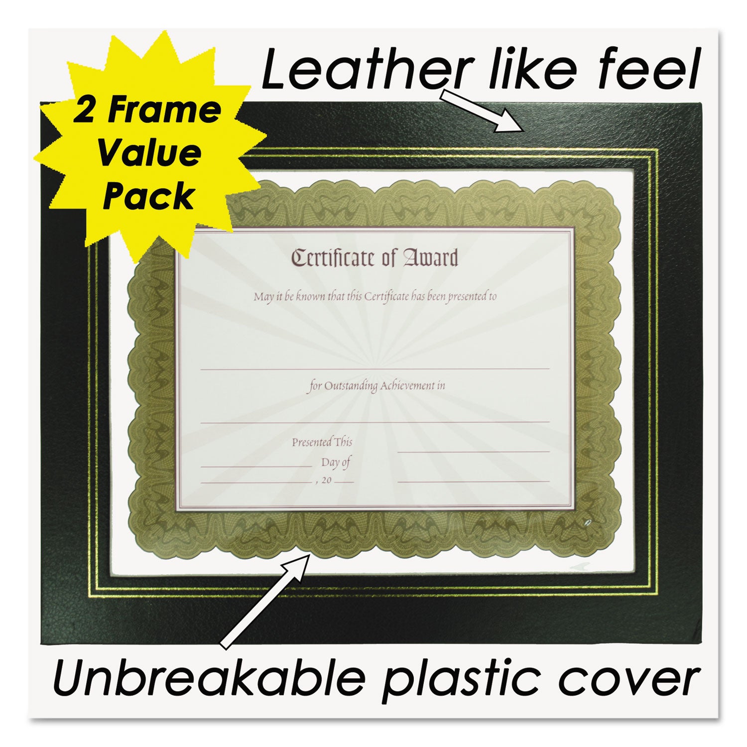 Leatherette Document Frame, 8.5 x 11, Black, Pack of Two - 