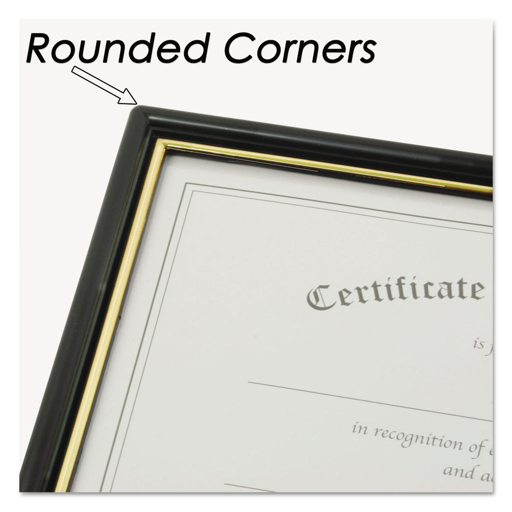 EZ Mount Document Frame with Trim Accent and Plastic Face, Plastic, 8.5 x 11 Insert, Black/Gold - 