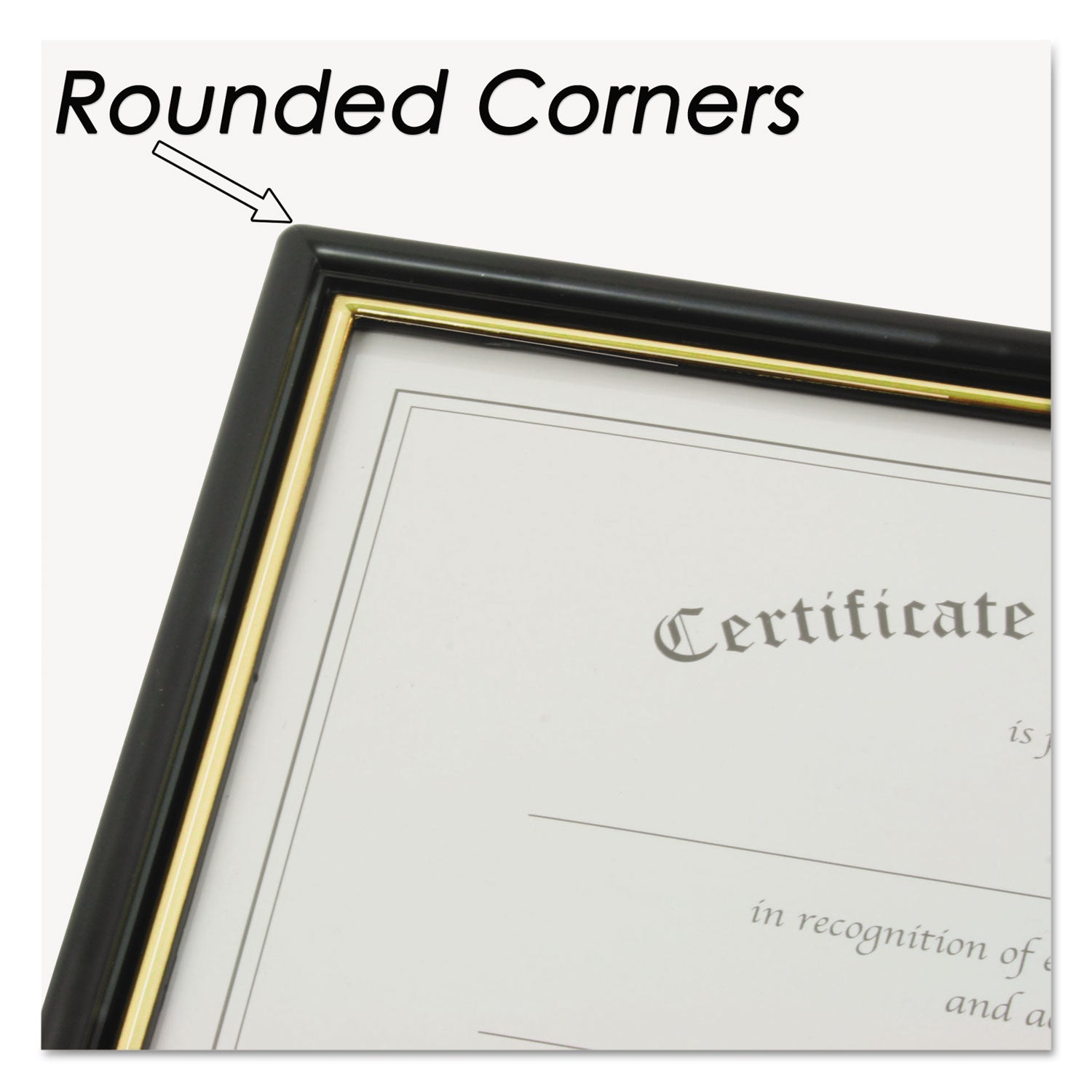 EZ Mount Document Frame with Trim Accent and Plastic Face, Plastic, 8.5 x 11 Insert, Black/Gold - 