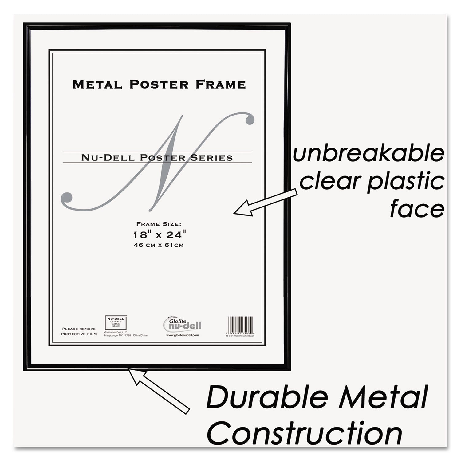 Metal Poster Frame, Plastic Face, 18 x 24, Black - 2