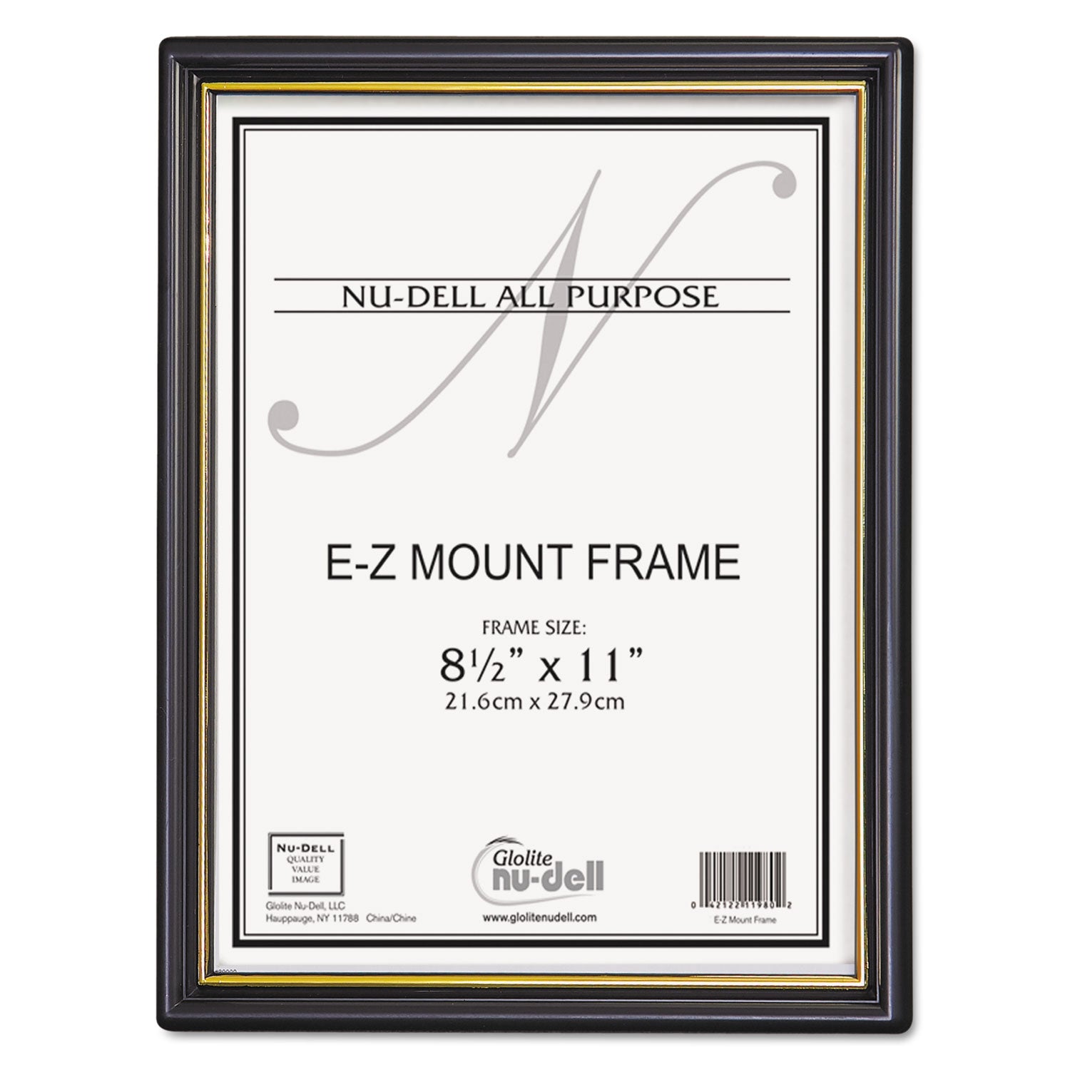 EZ Mount Document Frame with Trim Accent and Plastic Face, Plastic, 8.5 x 11 Insert, Black/Gold, 18/Carton - 