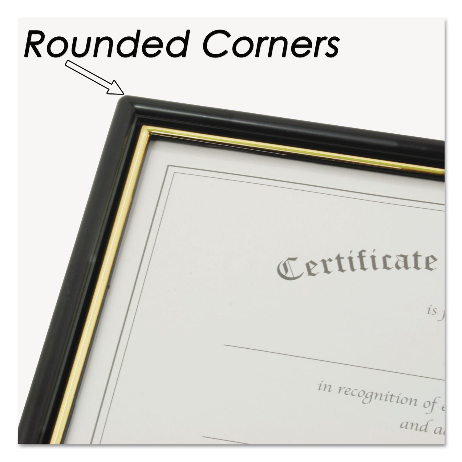 EZ Mount Document Frame with Trim Accent and Plastic Face, Plastic, 8.5 x 11 Insert, Black/Gold, 18/Carton - 