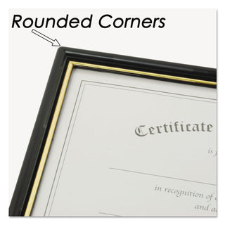 EZ Mount Document Frame with Trim Accent and Plastic Face, Plastic, 8.5 x 11 Insert, Black/Gold, 18/Carton - 