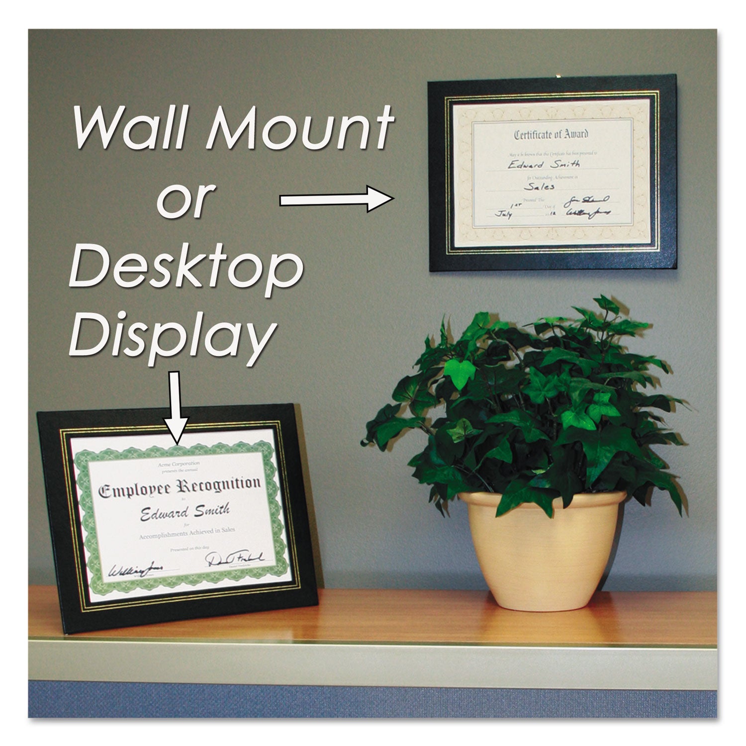 Leatherette Document Frame, 8.5 x 11, Black, Pack of Two - 