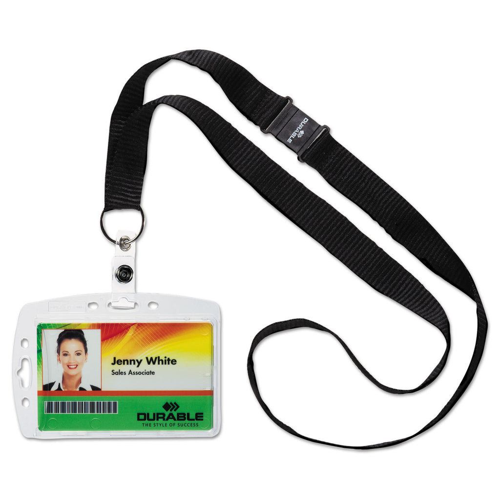 ID/Security Card Holder Set, Vertical/Horizontal, Lanyard, Clear, 10/Pack - 