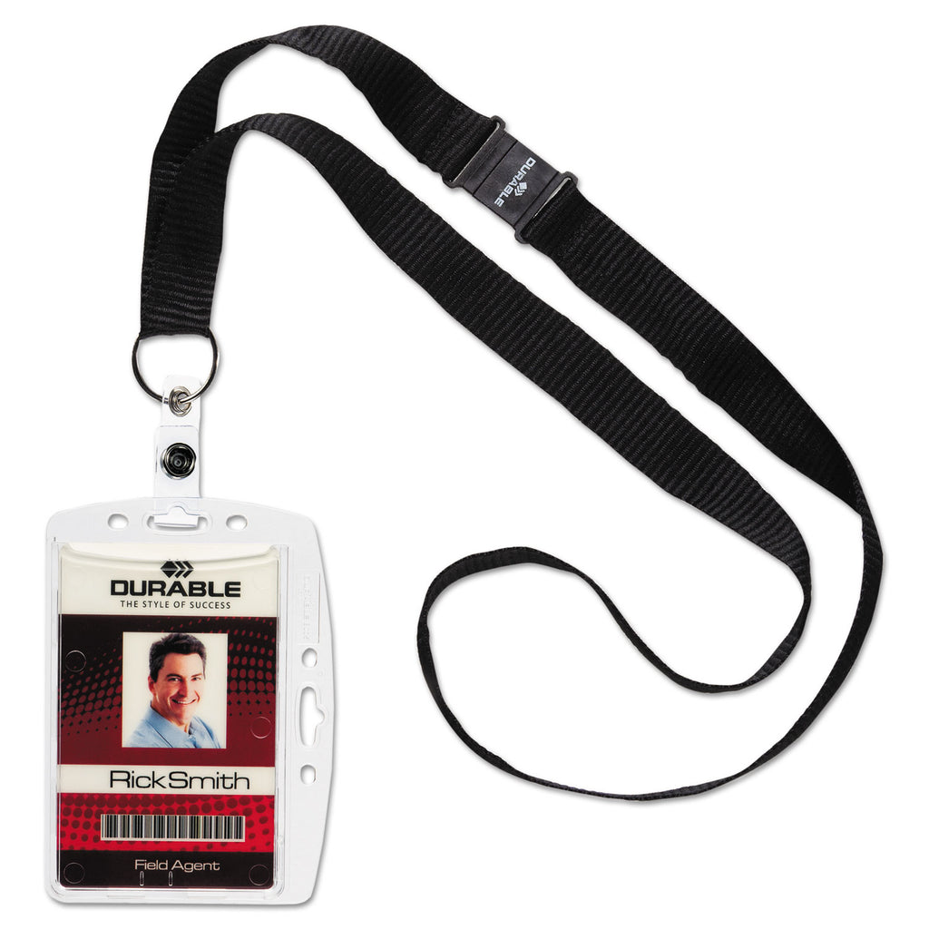 ID/Security Card Holder Set, Vertical/Horizontal, Lanyard, Clear, 10/Pack - 