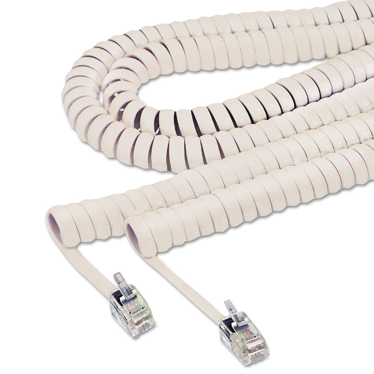 Coiled Phone Cord, Plug/Plug, 12 ft, Ivory - 