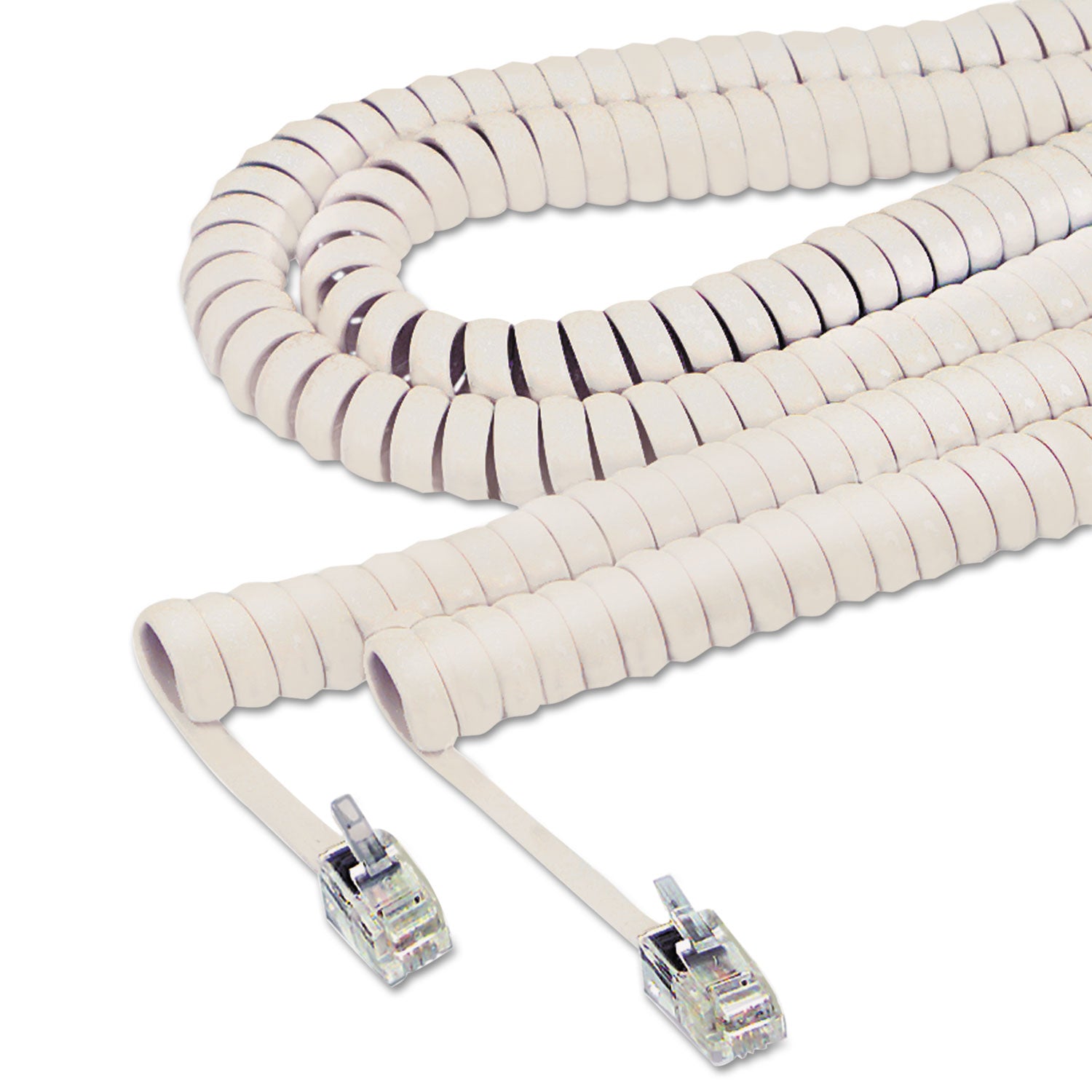 Coiled Phone Cord, Plug/Plug, 25 ft, Ivory - 