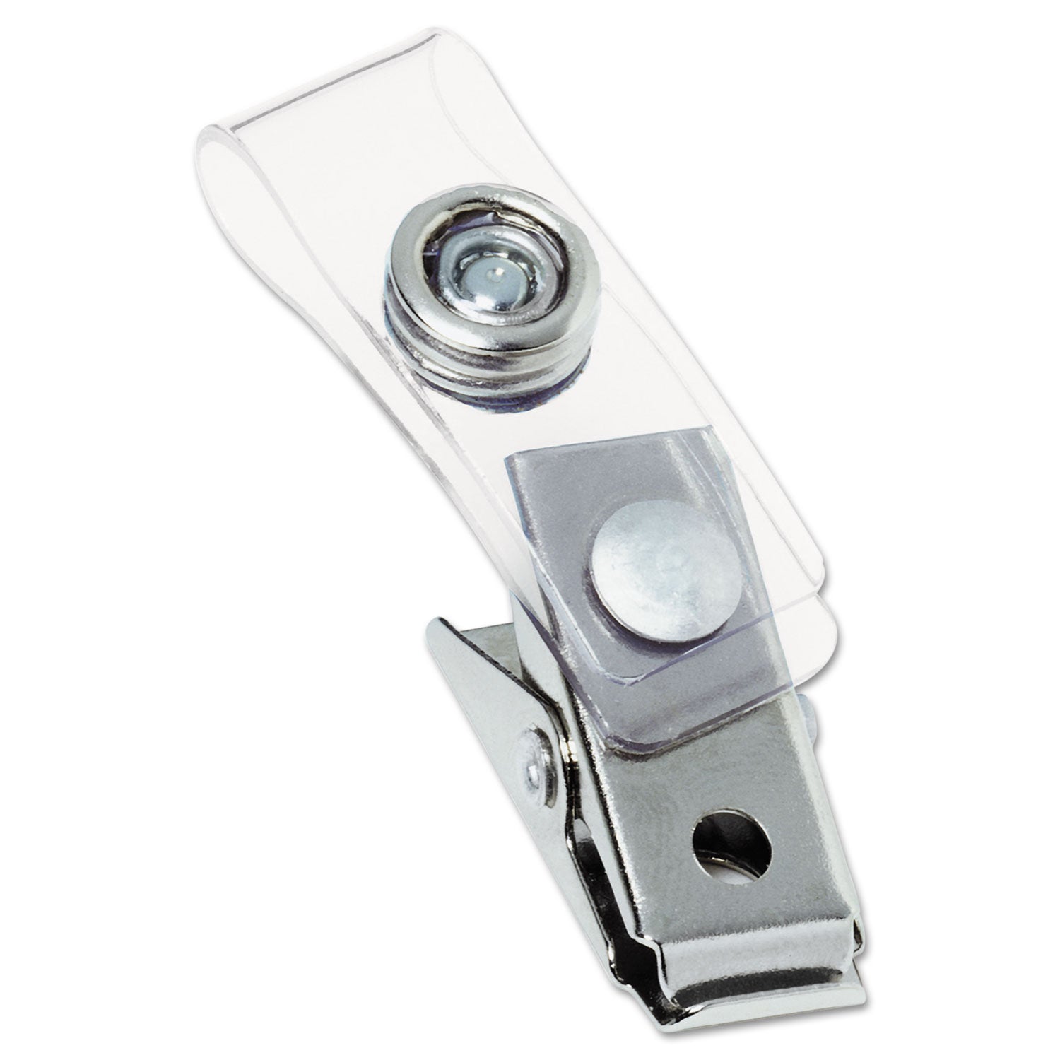 Badge Clips with Plastic Straps, 0.5" x 1.5", Clear/Silver, 100/Box - 